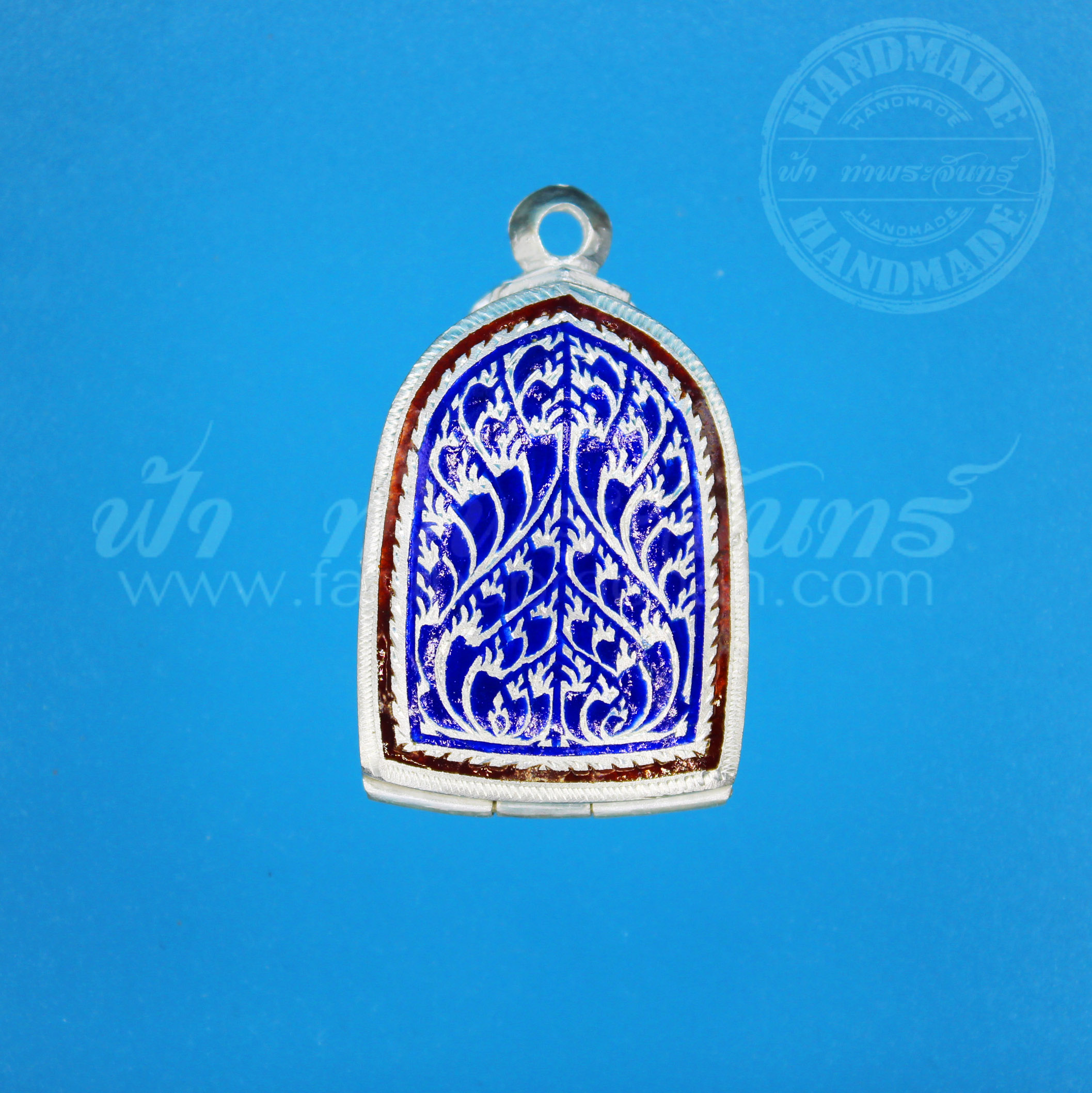 ตลับซุ้มกอ ปิดหลัง เงินแกะลาย ลงยา 92.5%