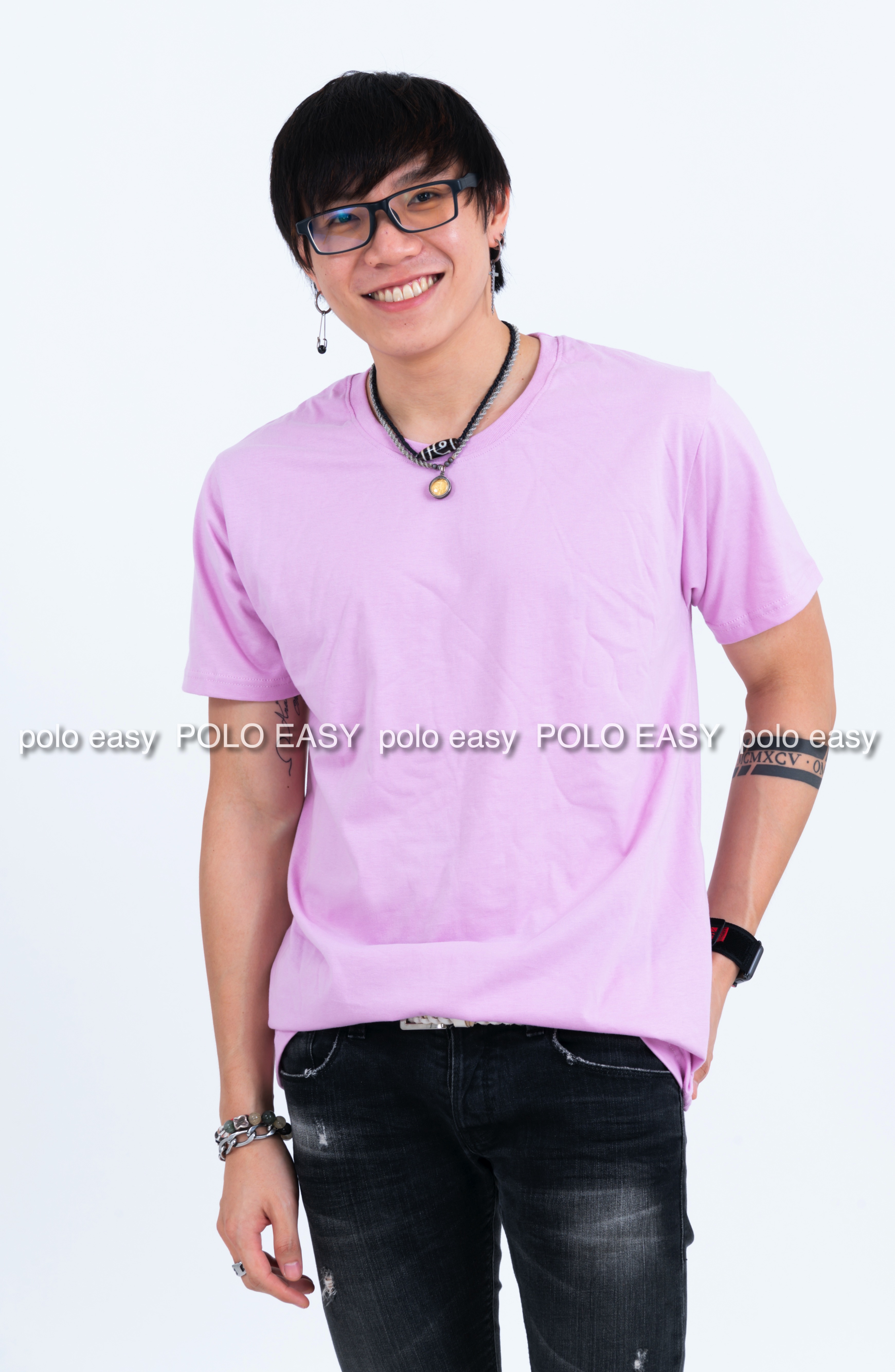 XL เสื้อยืด สีม่วงพาสเทล คอกลม แขนสั้น Size XL