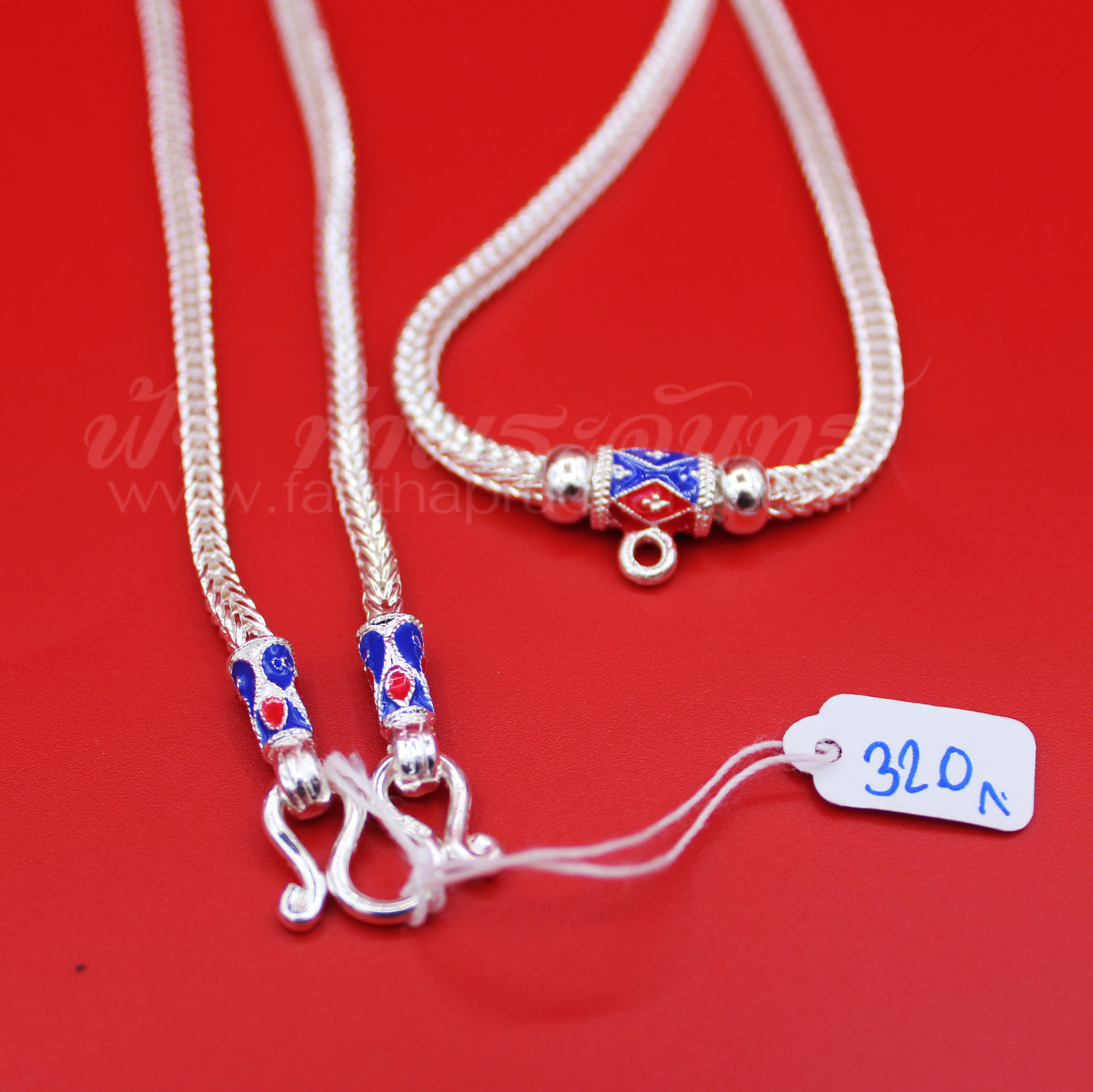 สร้อยคอเงินแท้ 92.5 ลายสี่เสา หัวจรวด ลงยา แบบห่วงเดียว มีห่วงหลัง