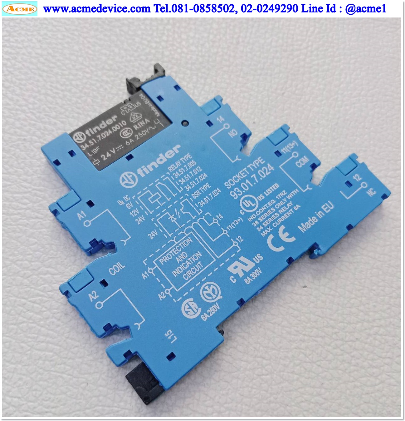Relay Finder รุ่น 34.51.7.024.0010, Coil 24V DC, Contact 6A & Rocket