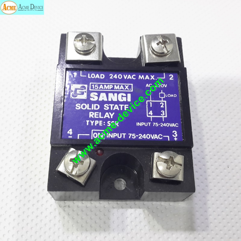 Solid State Relay SANGI รุ่น SSR, Input 75 to 240 Vac, Output 240Vac 15A (สินค้าใหม่)
