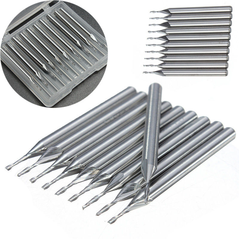 ชุดดอกกัด CNC หัว Mill 10 ชิ้น ขนาด2.0mm 2mm 2 Flute 3.175 Bit 12mm CEL Tool
