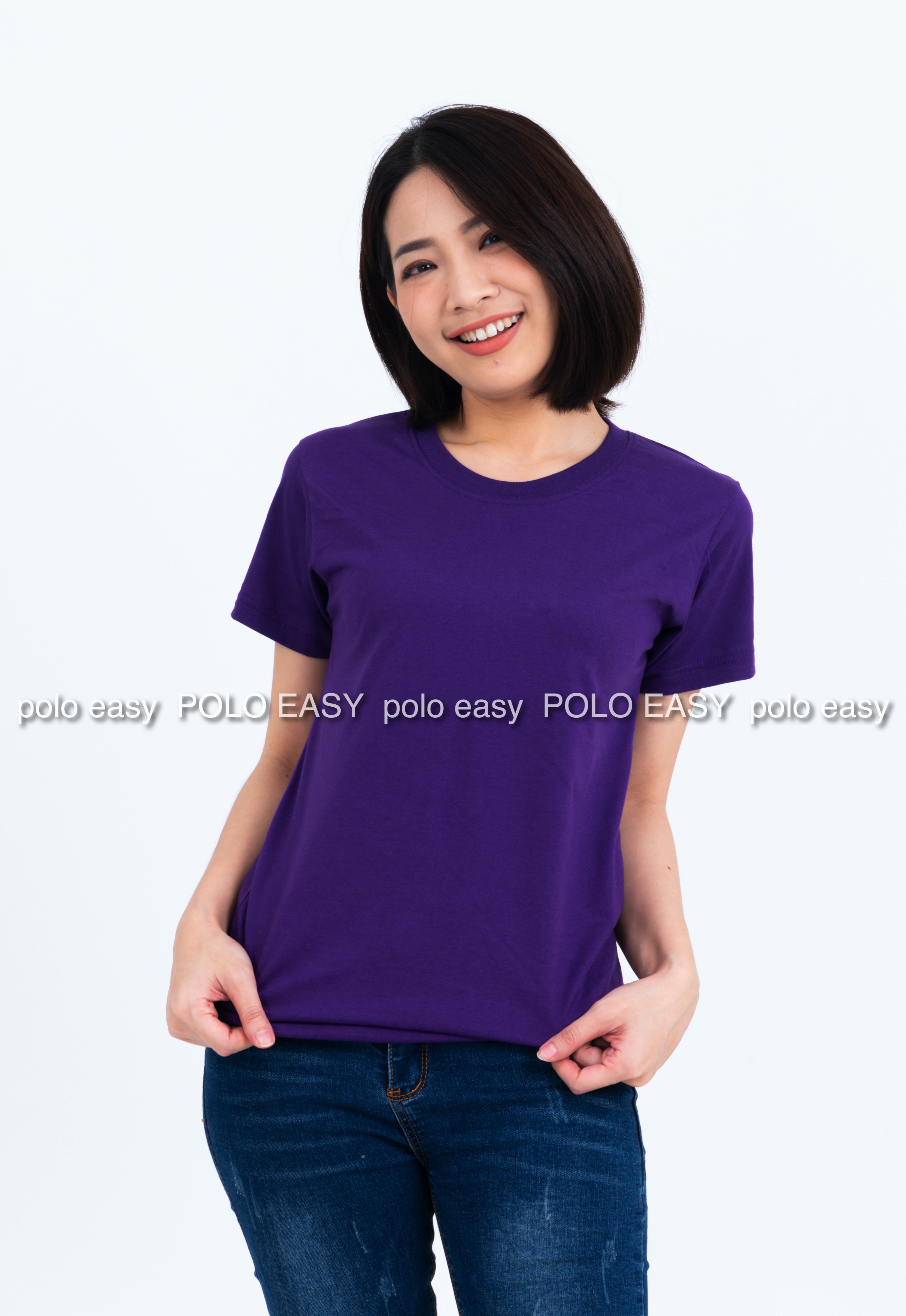 M เสื้อยืด สีม่วงเข้ม คอกลม แขนสั้น Size M