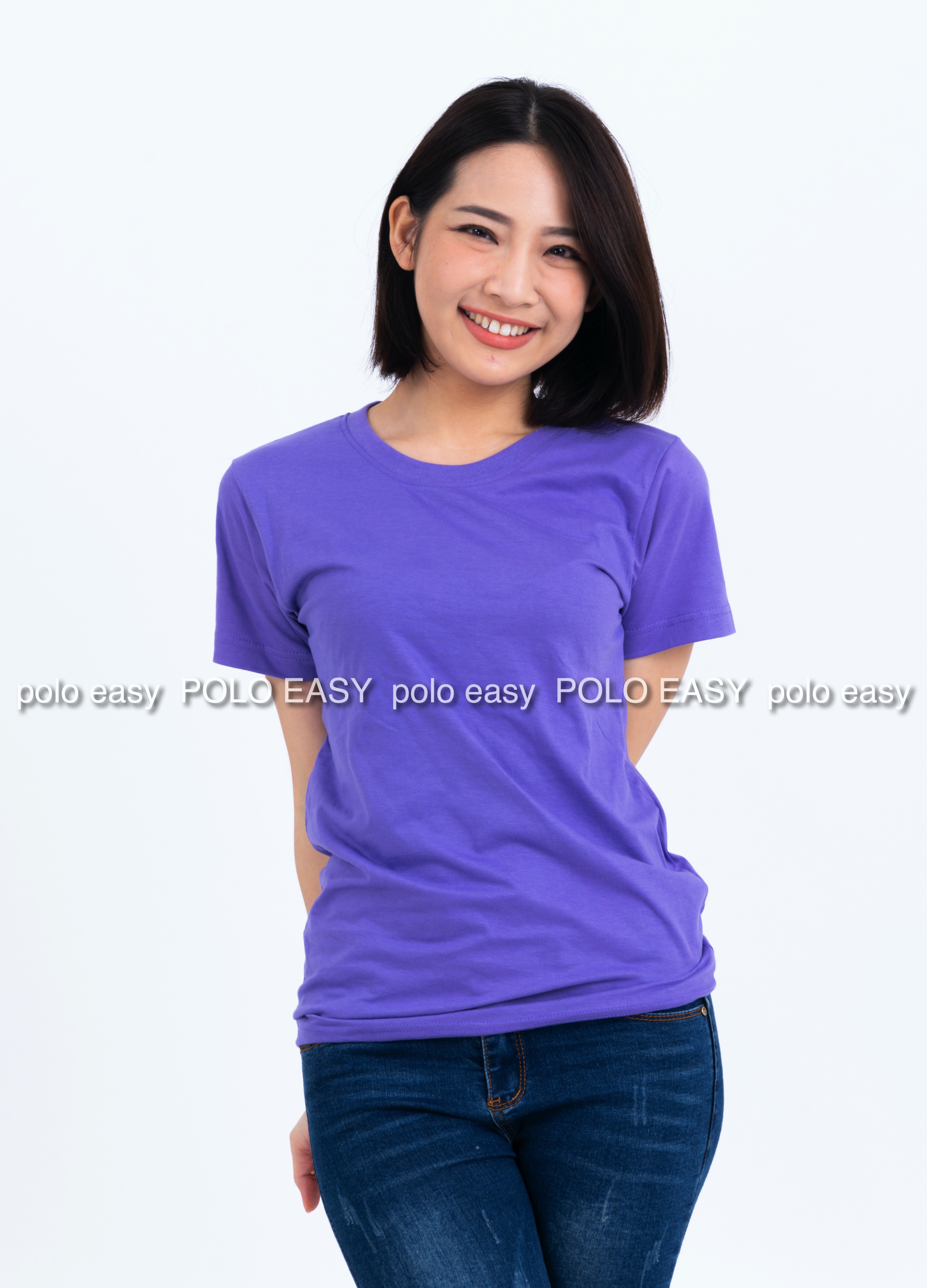 M เสื้อยืด สีม่วงอ่อน คอกลม แขนสั้น Size M
