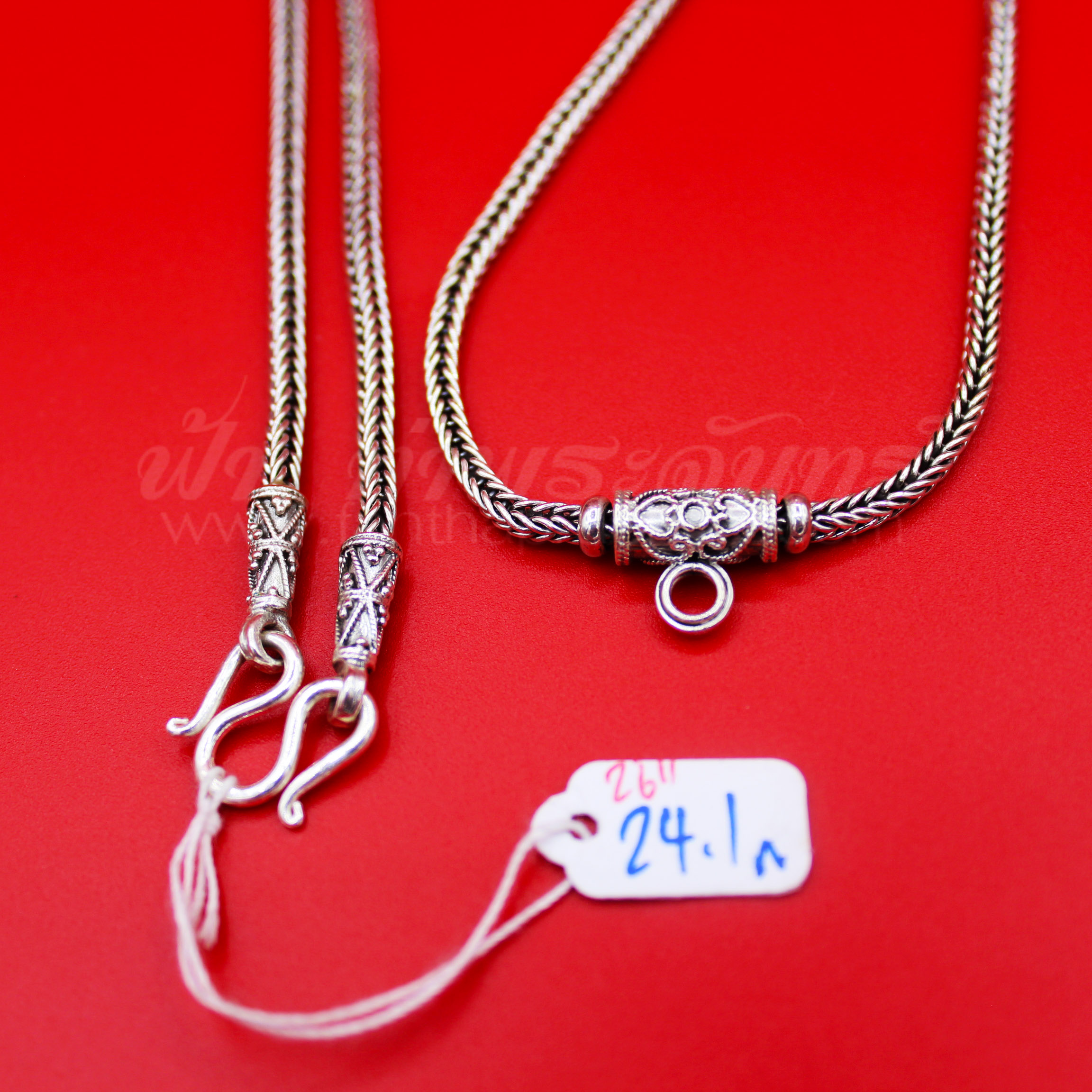 สร้อยคอเงินแท้ 92.5% ลายสี่เสา หัวจรวด รมดำ แบบห่วงเดียว มีห่วงหลัง