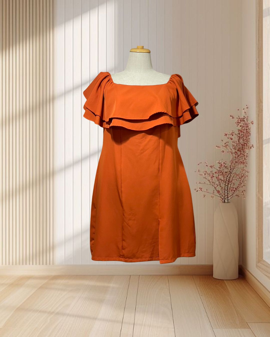 (PRE-LOVED) ชุดราตรีสั้น อกระบาย สีส้ม 4XL