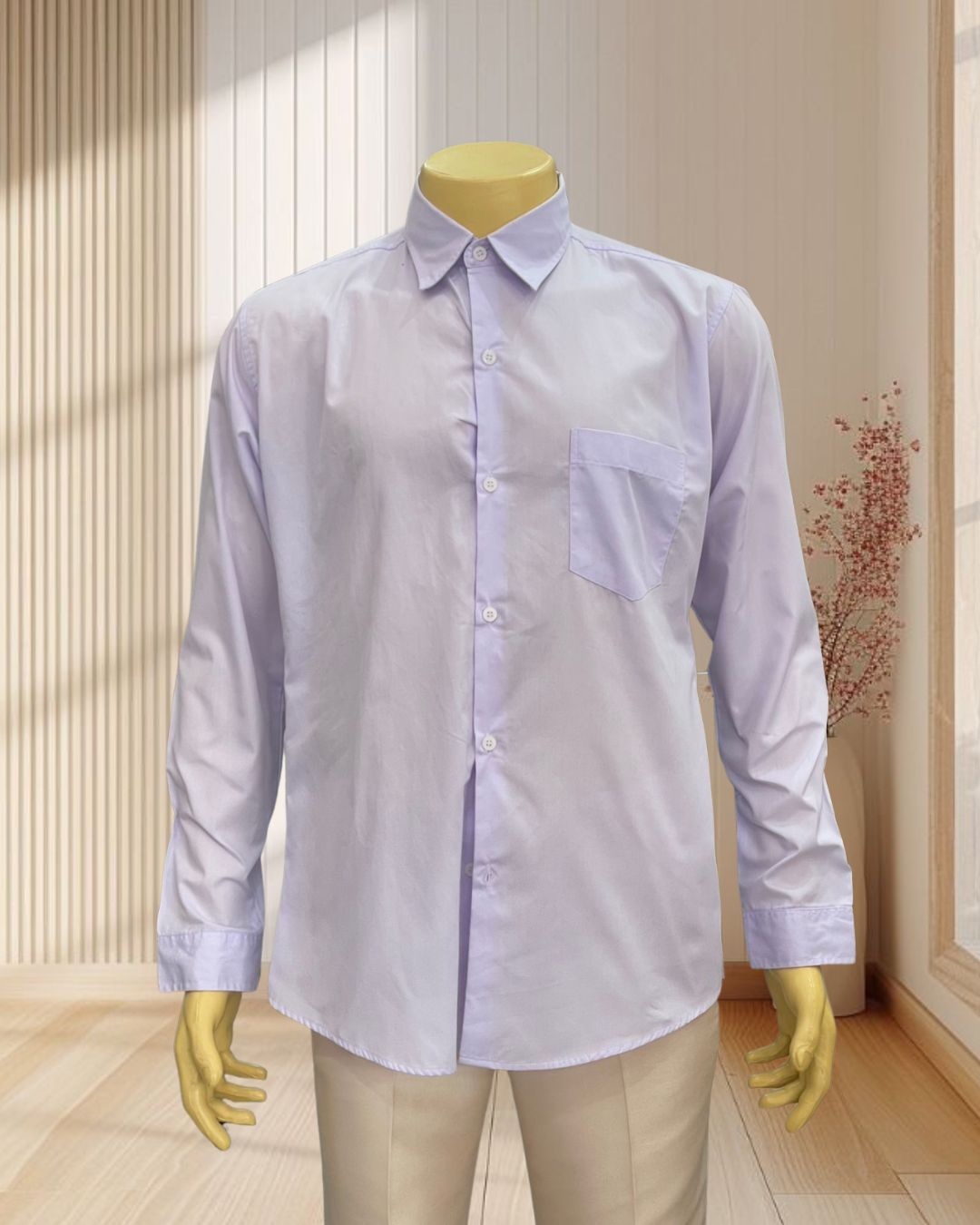 เสื้อเชิตคอปก สีขาวคราม แขนยาว มีกระเป๋าหน้า ไซส์ 3XL