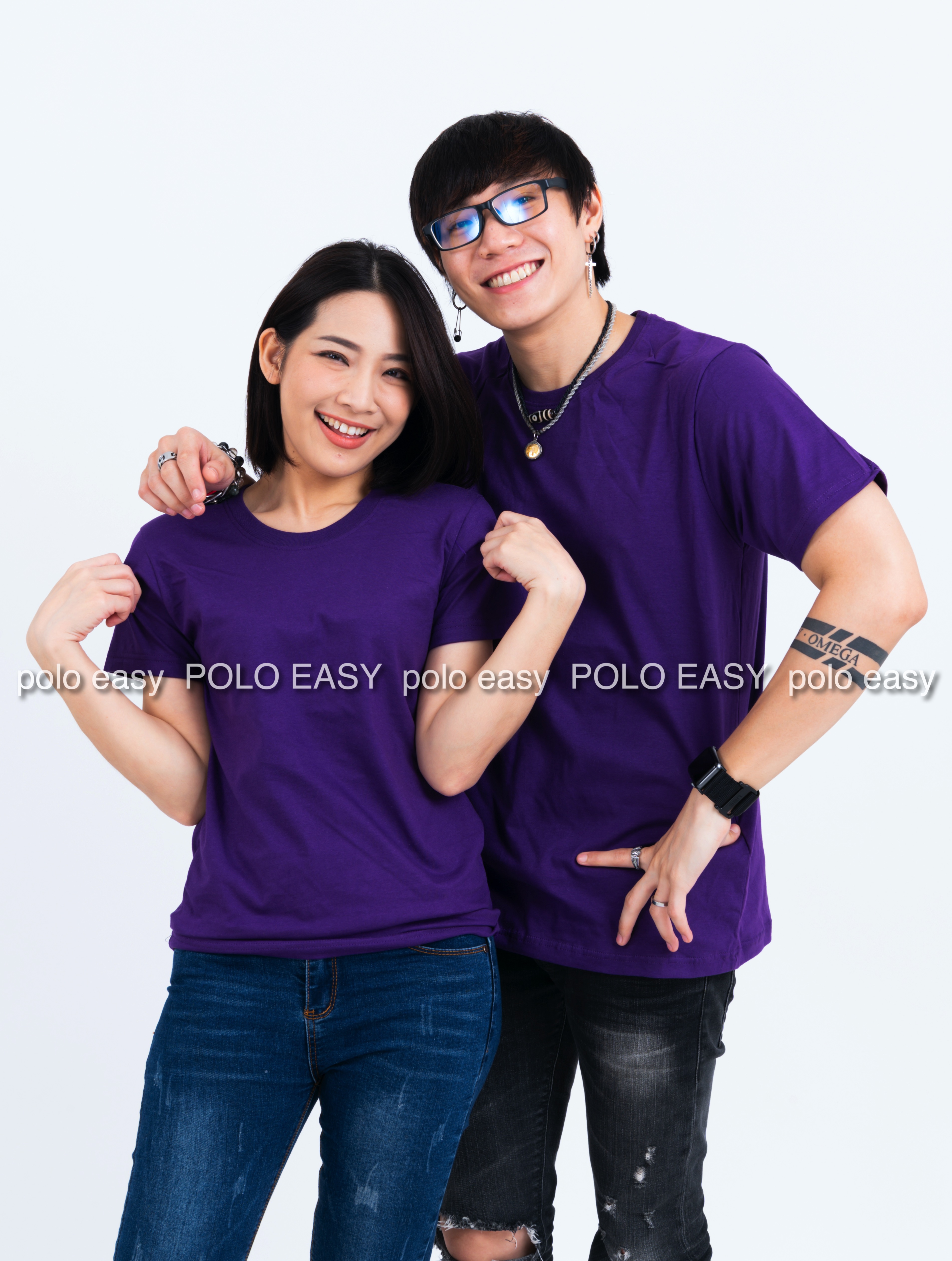 3XL เสื้อยืด สีม่วงเข้ม คอกลม แขนสั้น Size 3XL