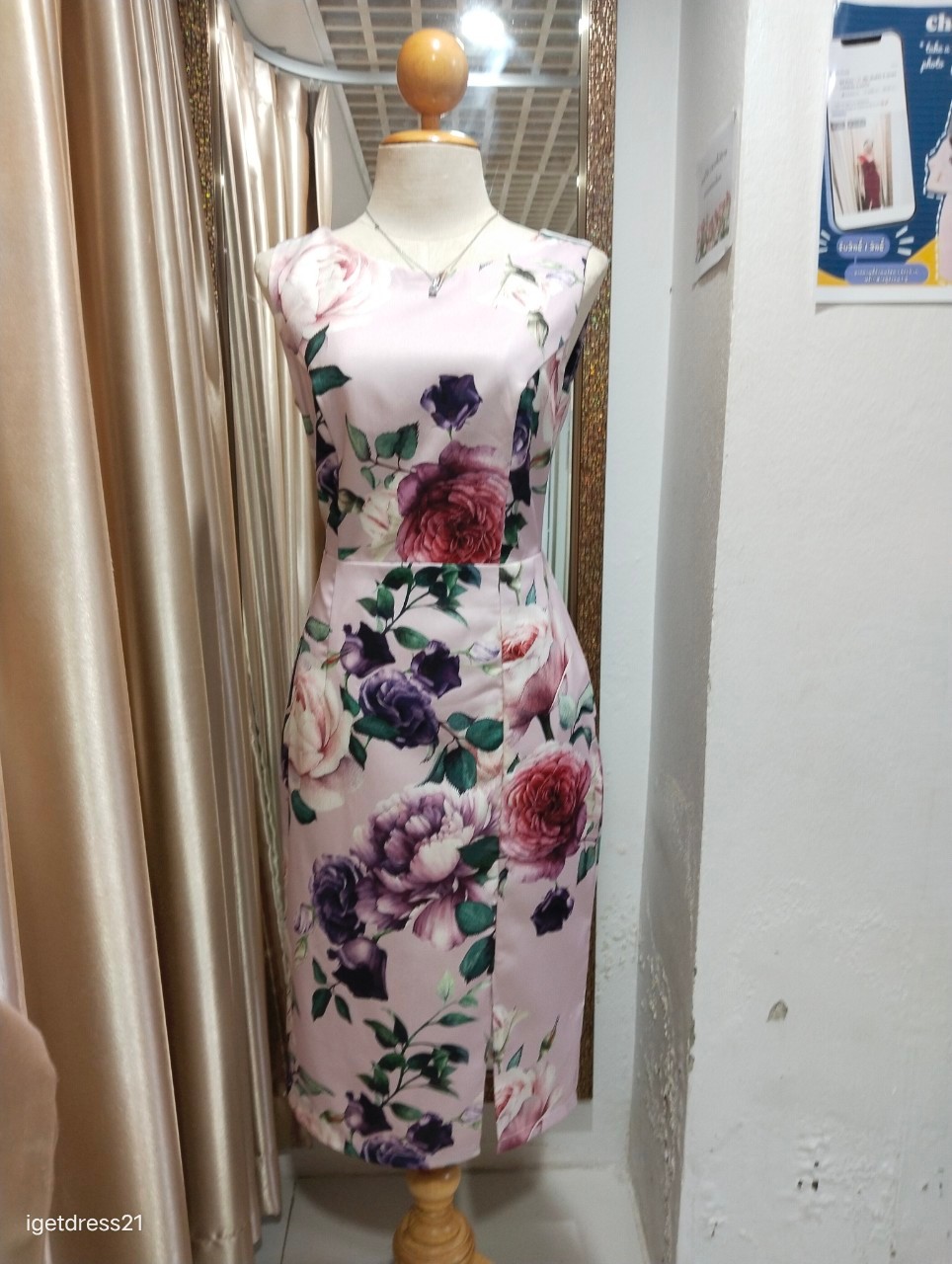 ราตรีสั้นสีชมพูลายดอก(M)