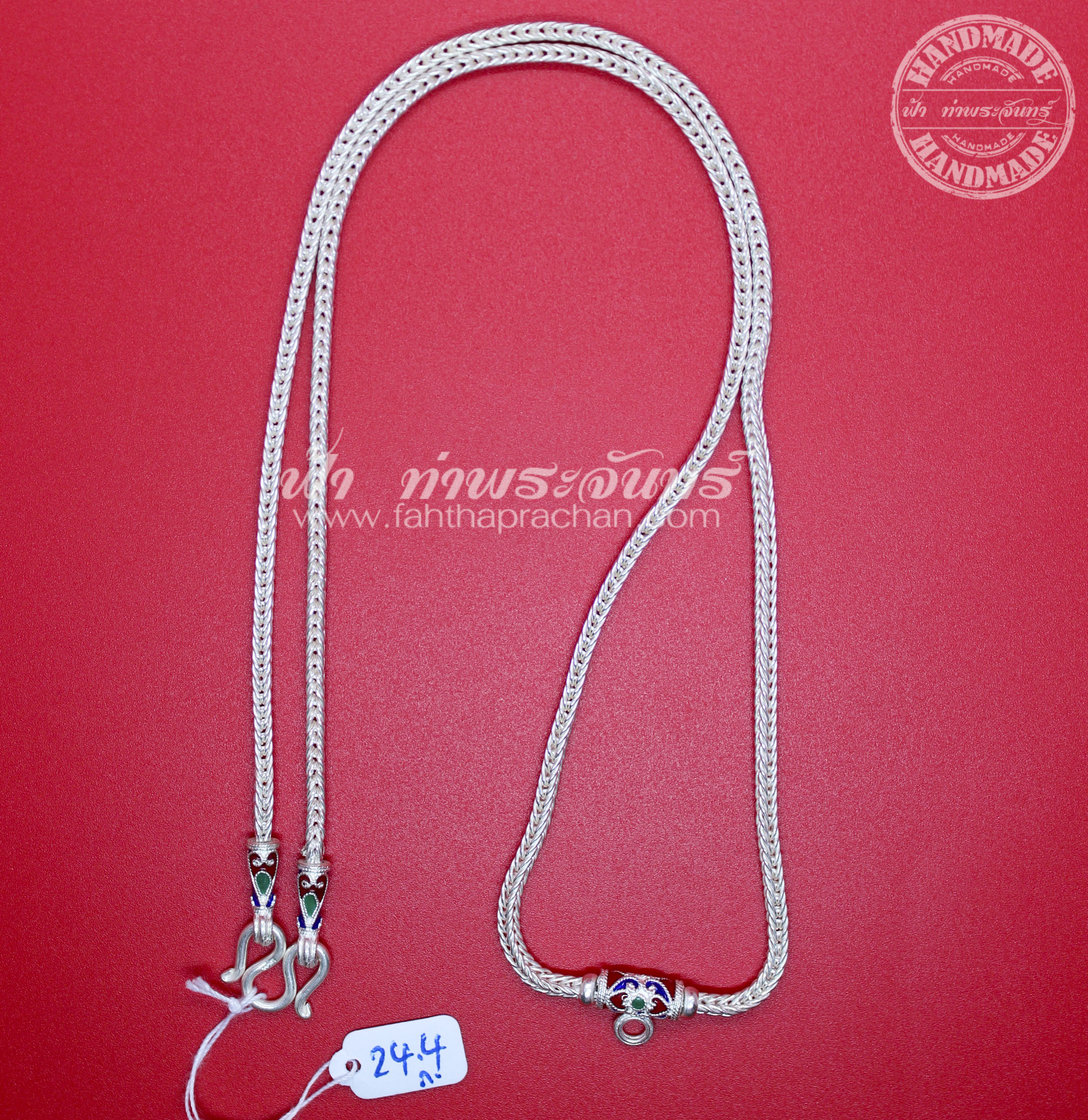 สร้อยคอเงินแท้ 92.5 ลายสี่เสา หัวจรวด ลงยา มีห่วงหลัง