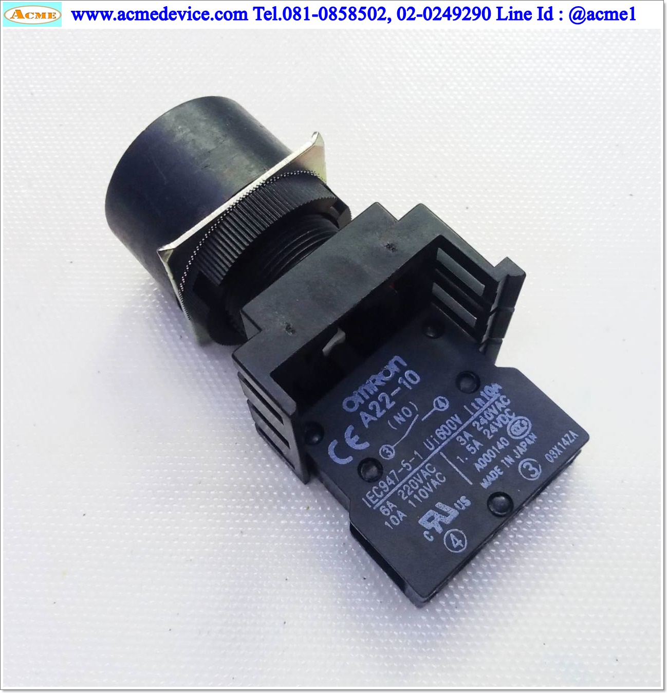 Pushbutton Switch Omron รุ่น A22-GY-10M, 1NO