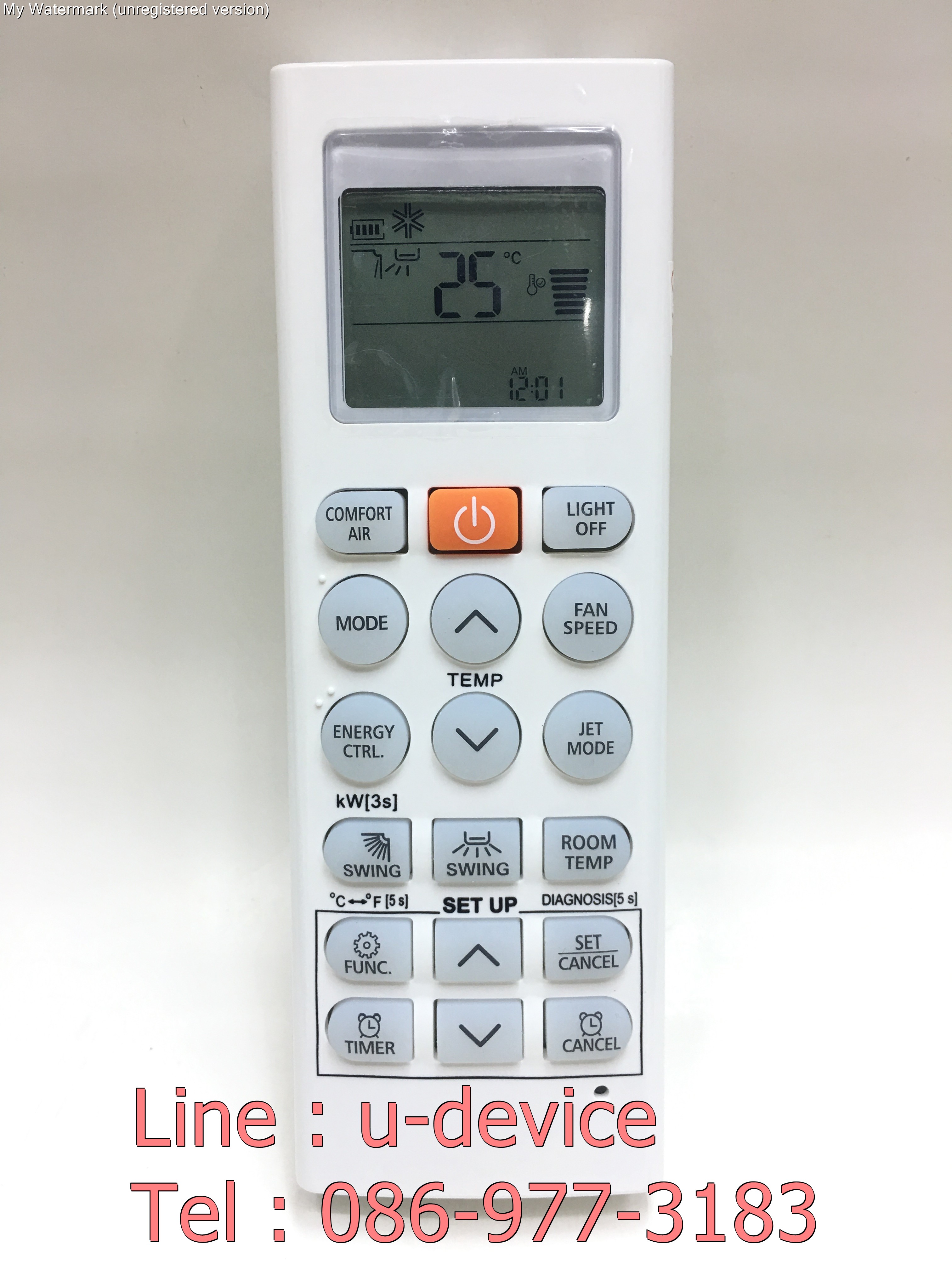 รีโมทแอร์ แอลจี LG Inverter มีปุ่มกลางสีแดง ปุ่มซ้ายปุ่มCOMFORT AIR/ปุ่มขวาปุ่มLIGHT OFF