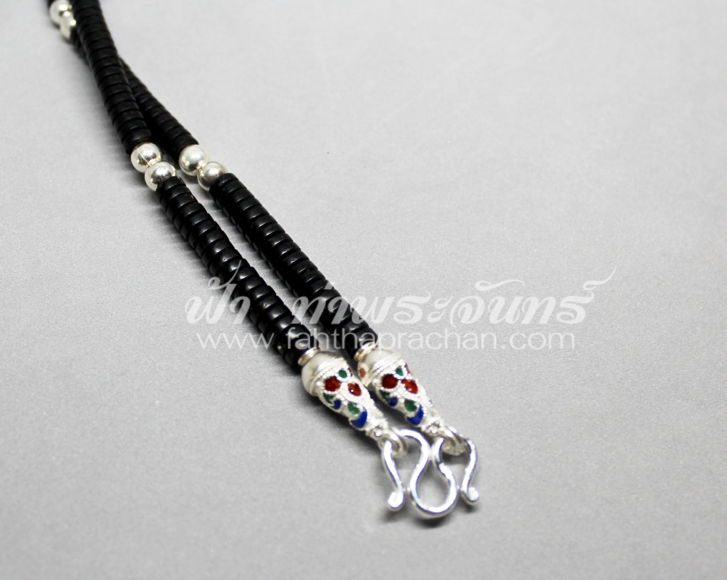 สร้อยกะลา เงินแท้ ลงยา คั่นด้วยเม็ดประคำเงิน