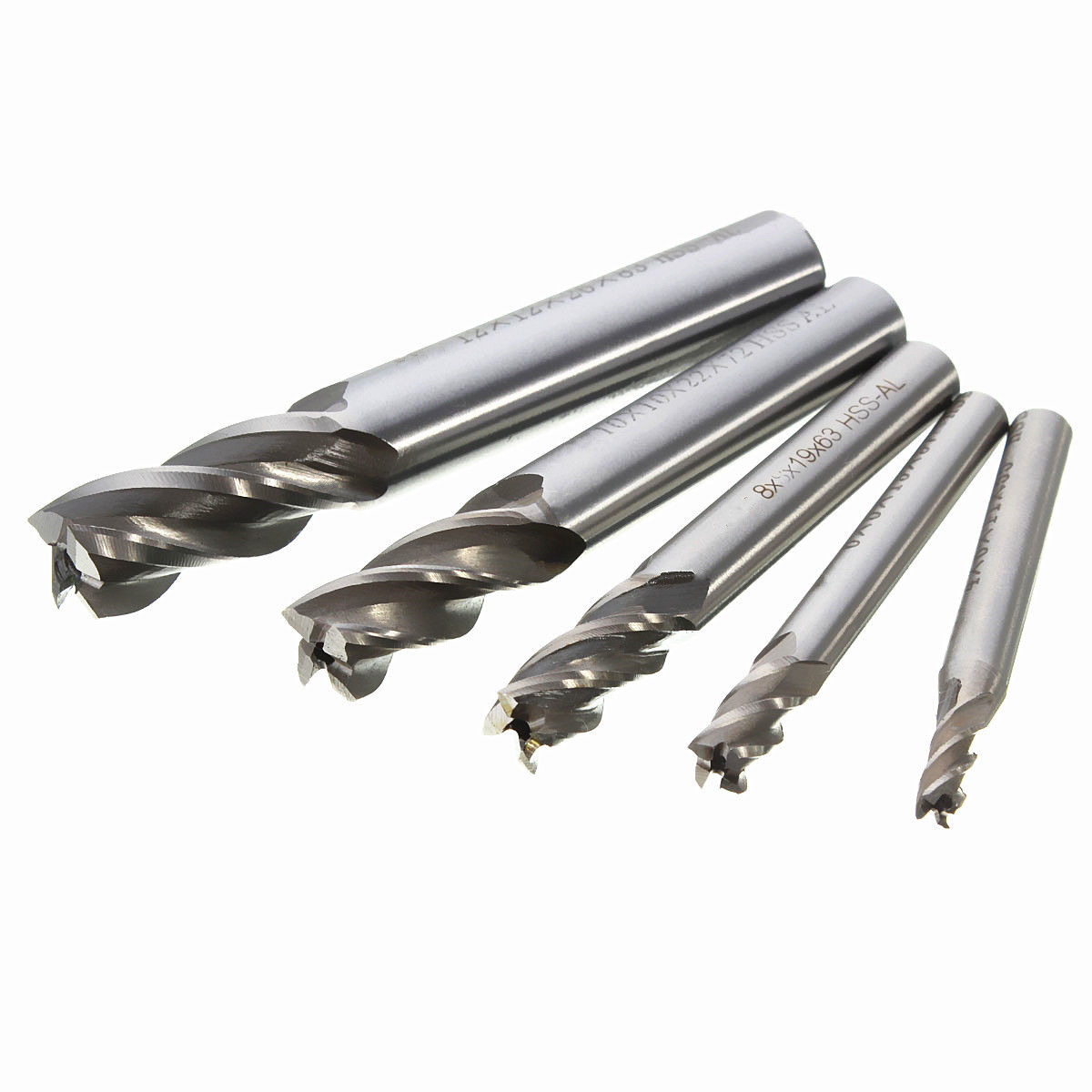 5Pcs HSS CNC Straight Shank 4 Flute End Mill Cutter Drill Bit Tool 4/6/8/10/12mm