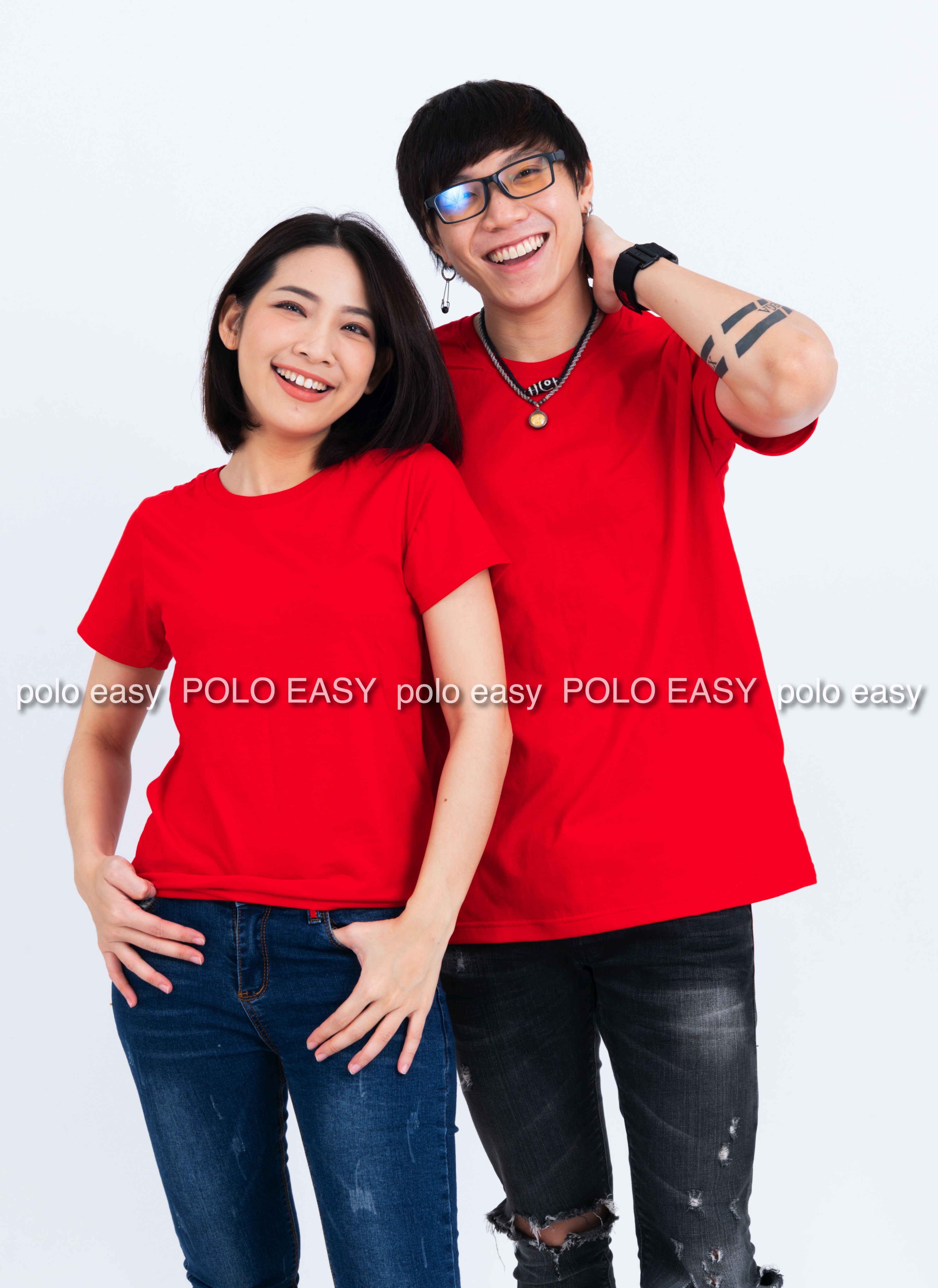 4XL เสื้อยืด สีแดง คอกลม แขนสั้น Size 4XL