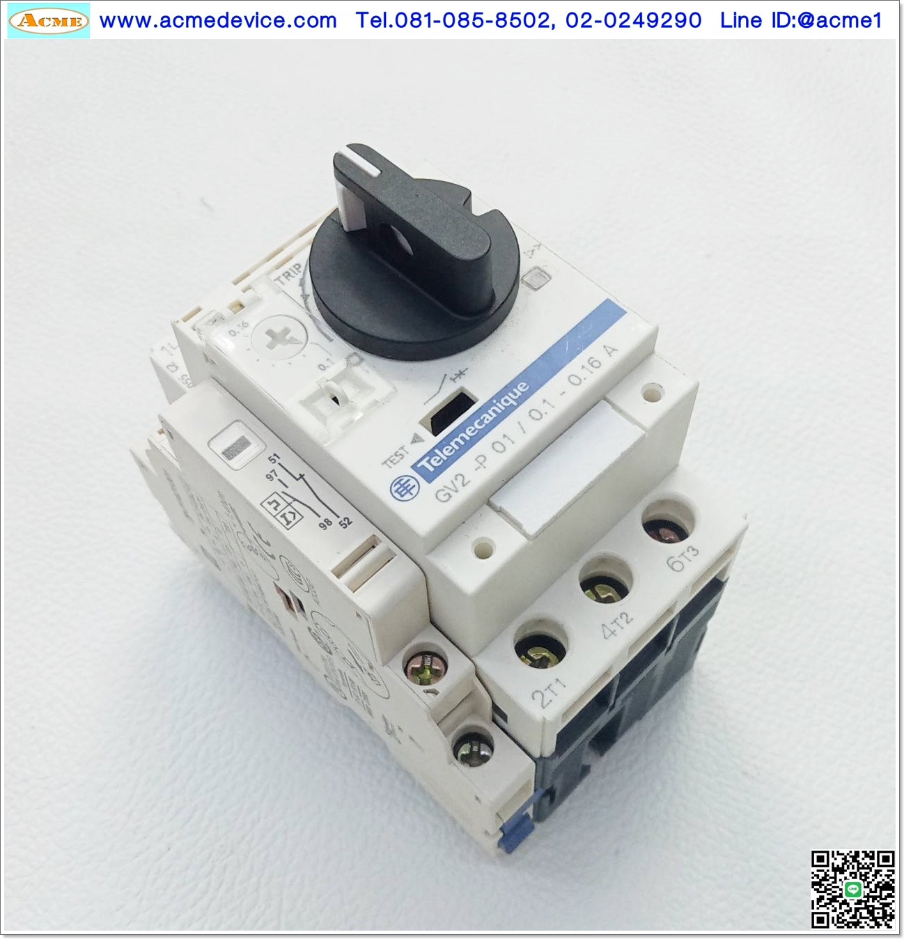 Motor Circuit Breaker Telemecanique รุ่น GV2-P01, Current Rating 0.1-0.16A , 690V, 6kV, 3Poles, + GVAD1001
