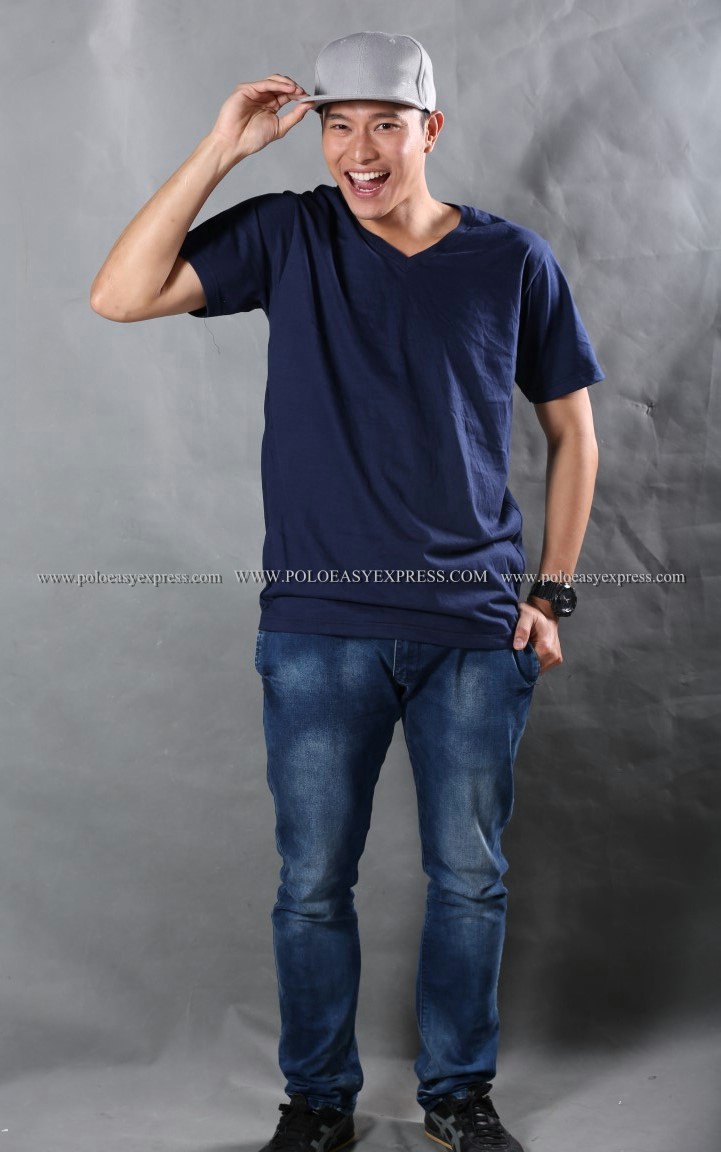 3XL เสื้อยืด สีกรมท่า คอวี แขนสั้น Size 3XL