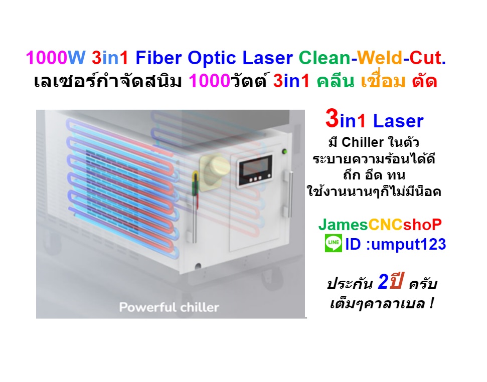 1000W 3in1 Fiber Optic Laser Clean-Weld-Cut. เลเซอร์กำจัดสนิม 1000วัตต์ 3in1 คลีน เชื่อม ตัด