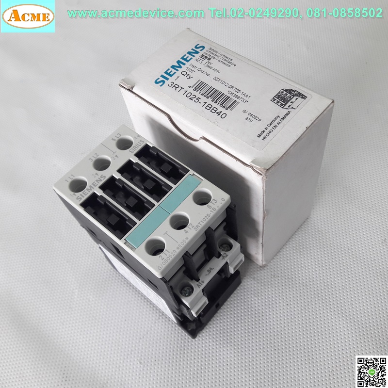 Magnetic Contactor Siemens รุ่น 3RT1025-1BB40 , Current Rating 17A, Coil 24Vdc