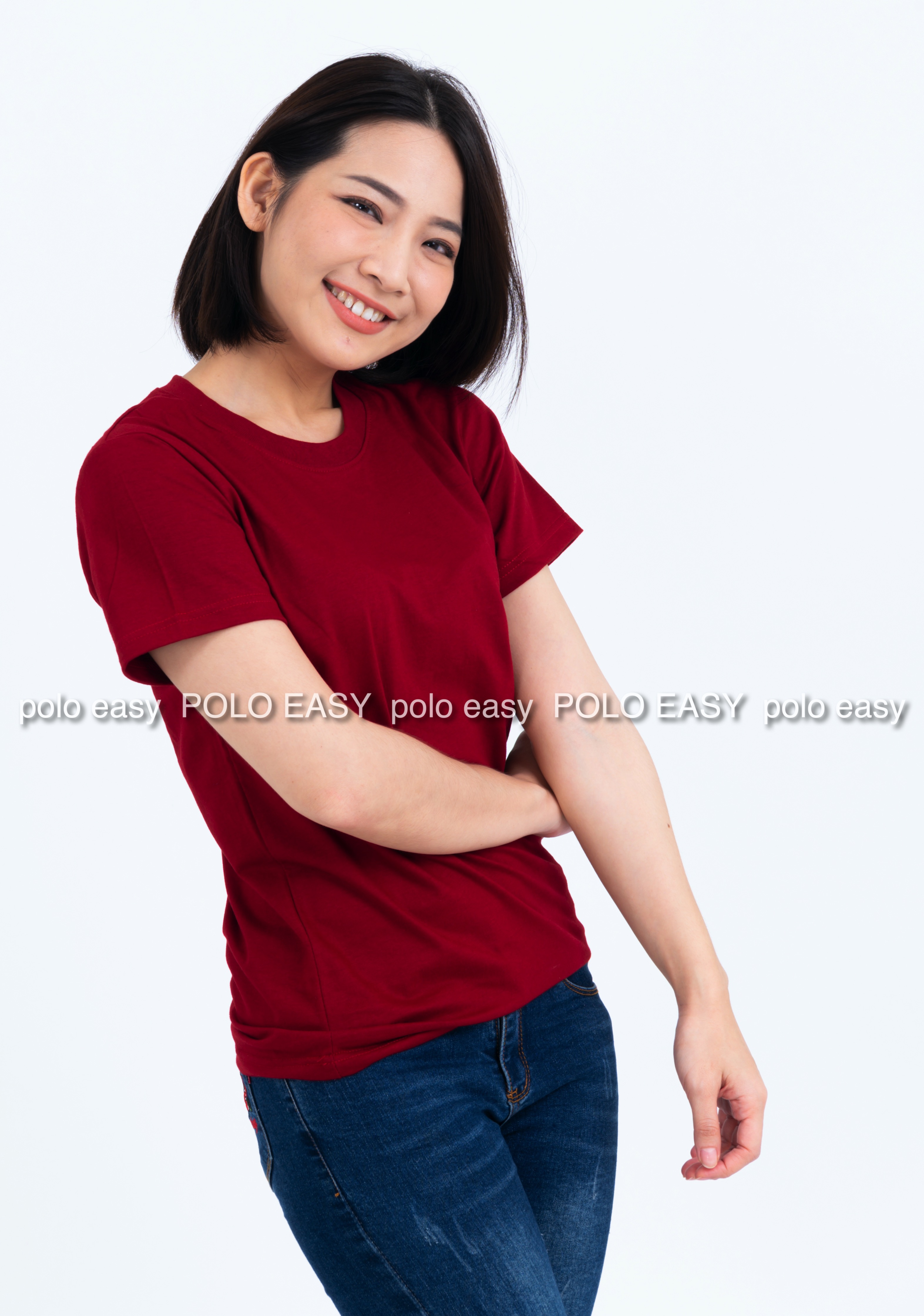 S เสื้อยืด สีเลือดหมู คอกลม แขนสั้น Size S