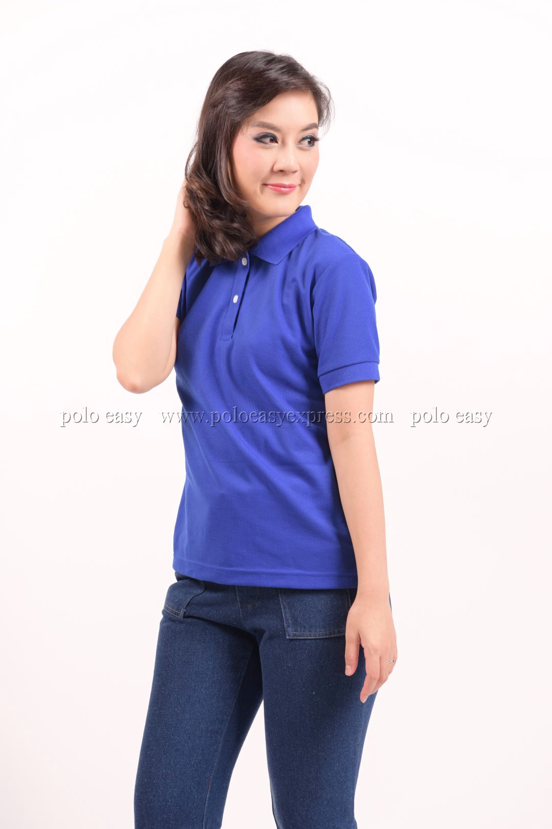 เสื้อโปโล สีน้ำเงิน TK Premium แขนสั้น ทรงเว้า (หญิง) Size L
