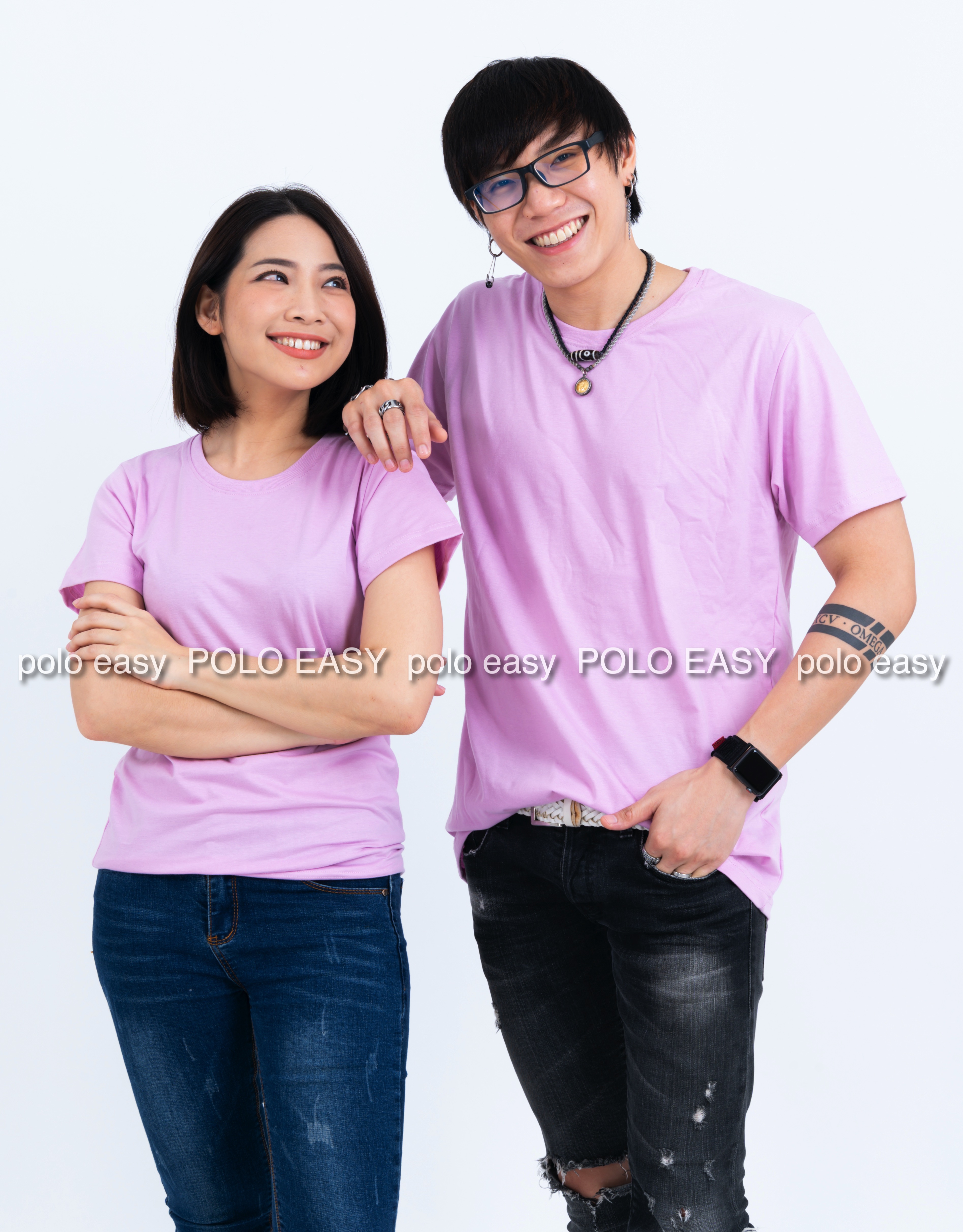 3XL เสื้อยืด สีม่วงพาสเทล คอกลม แขนสั้น Size 3XL