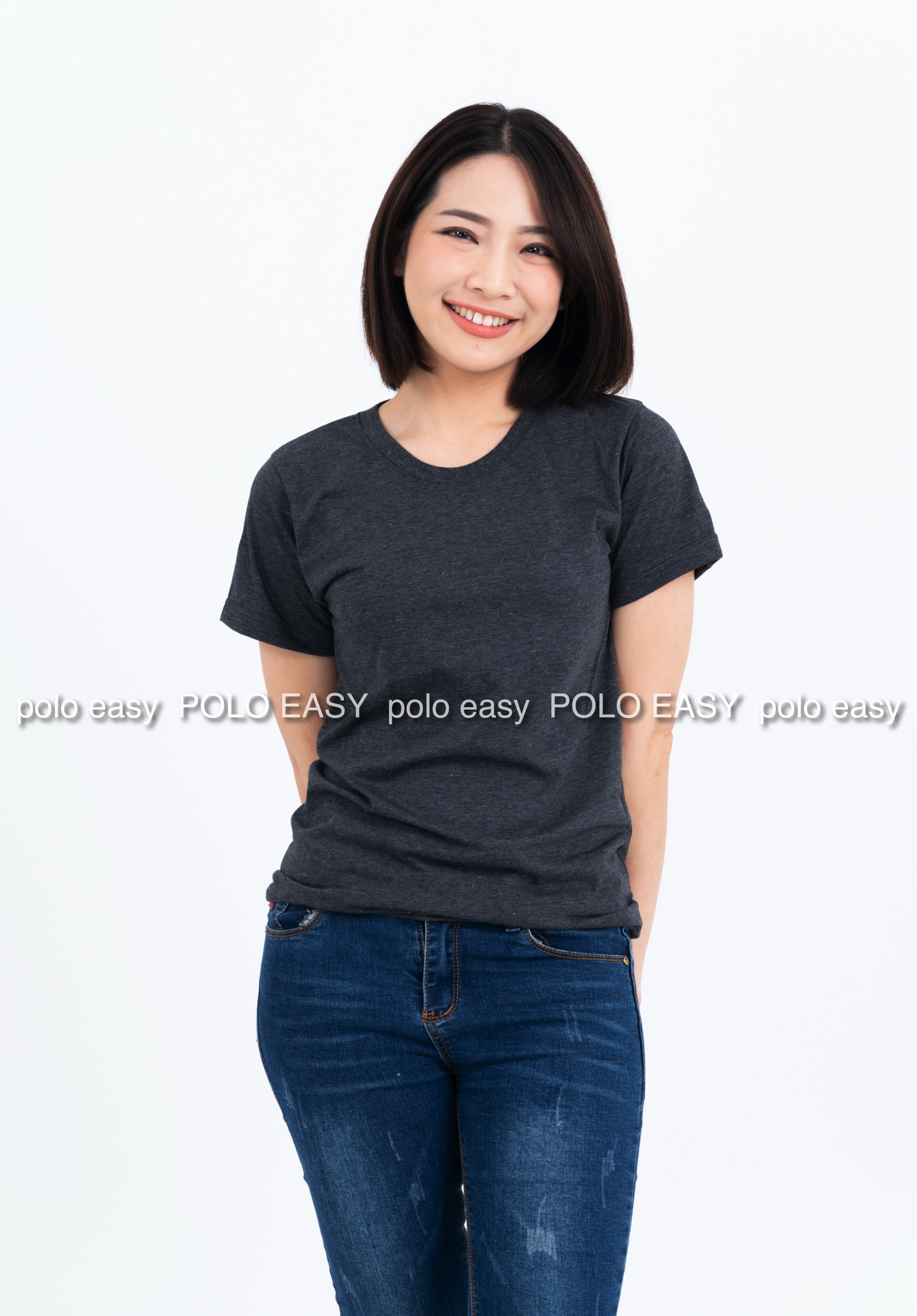S เสื้อยืด สีดำท็อปดาย คอกลม แขนสั้น Size S