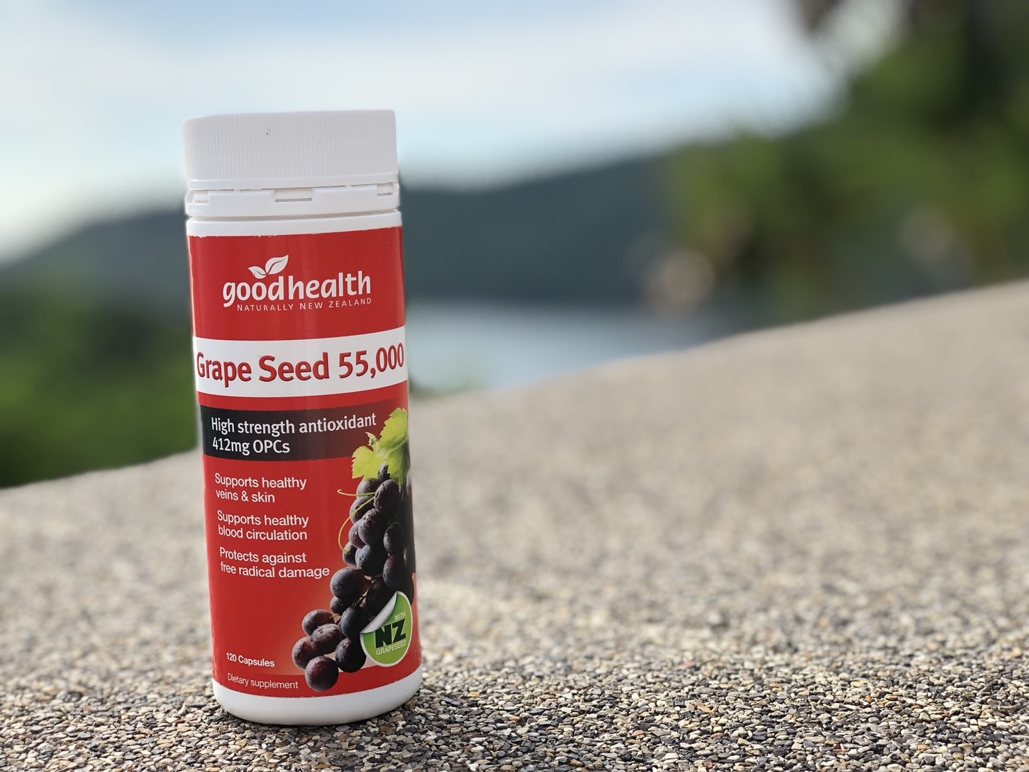 good health สารสกัดเมล็ดองุ่น 55,000 mg. มี OPC 412 MG.ยี่ห้อgoodhealth จากนิวซีแลนด์ เพื่อผิวกระจ่างใสและสุขภาพดี ขนาด 120 แค็บซูล