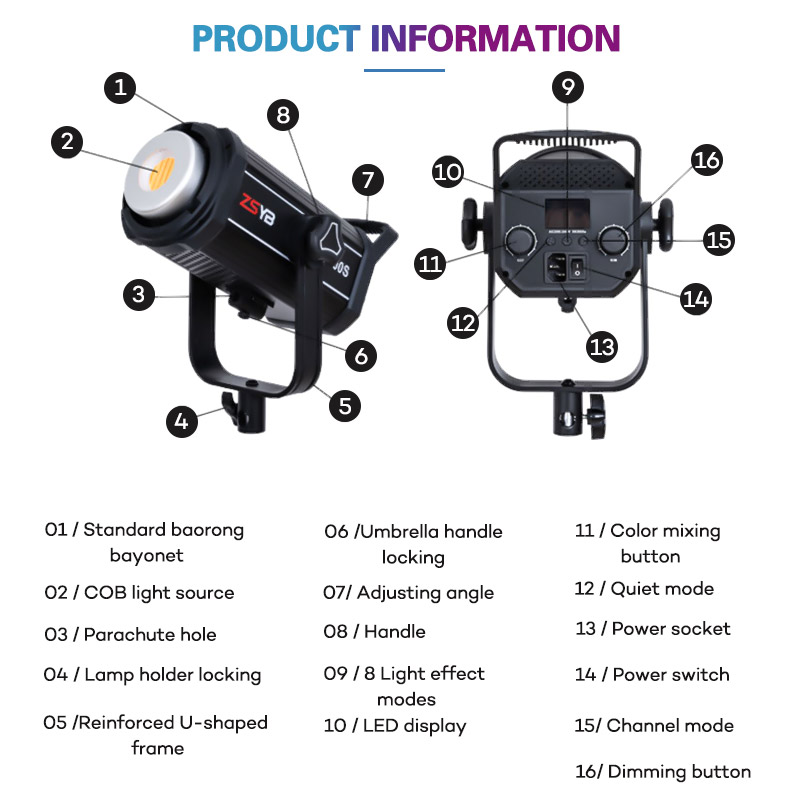 [พรีออเดอร์] ไฟสตูดิโอสำหรับถ่ายภาพและวีดีโอ ZSYB Y200D/Y200S Video Light COB Light Bi-color