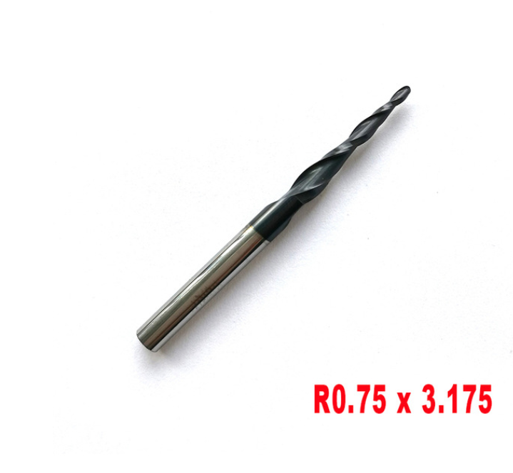 RO.75*15*3.175*38 Tungsten carbide TiAlN Coated 2 flutes Tapered Ball Nose End Mills HRC55