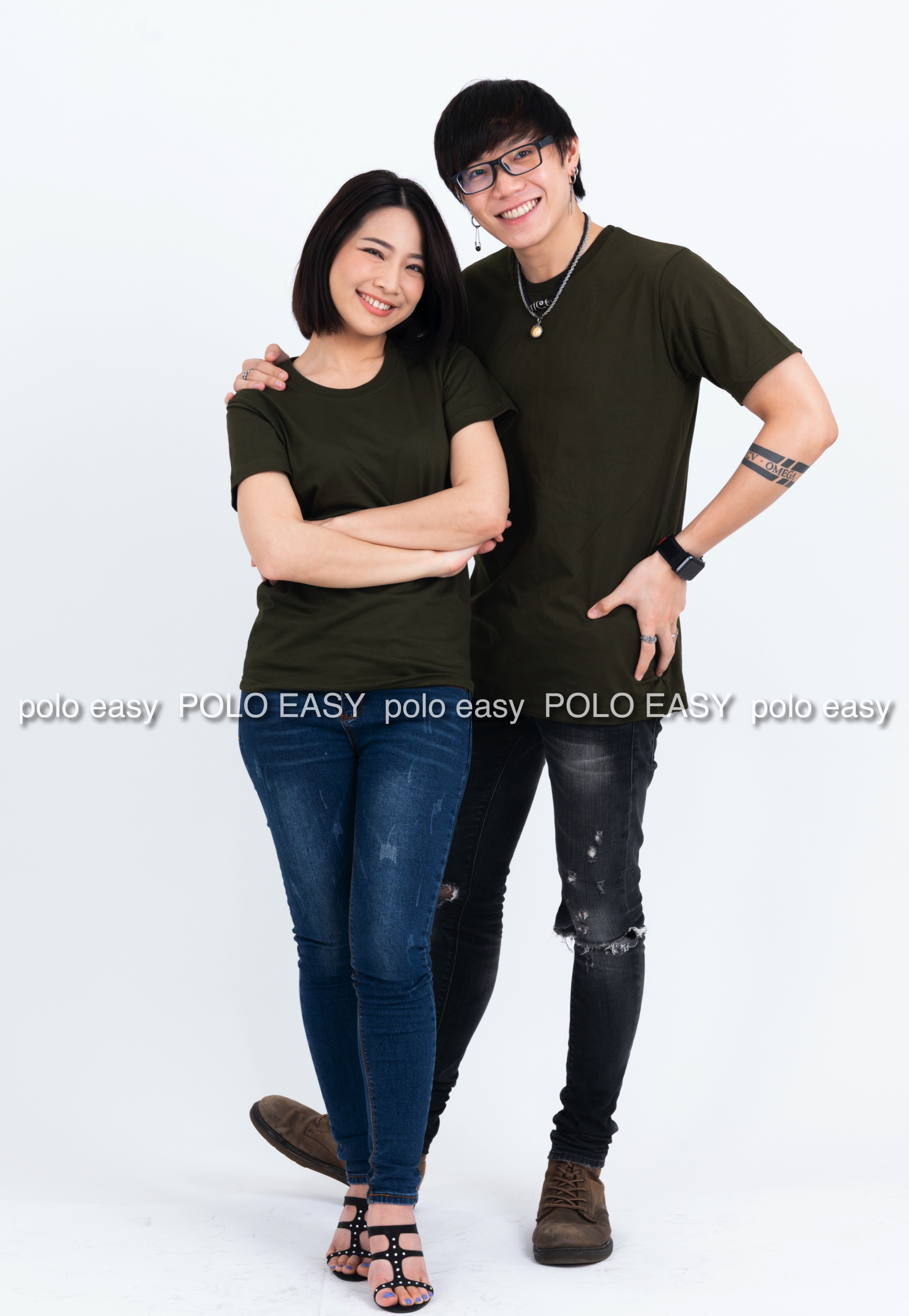 4XL เสื้อยืด สีเขียวขี้ม้า คอกลม แขนสั้น Size 4XL