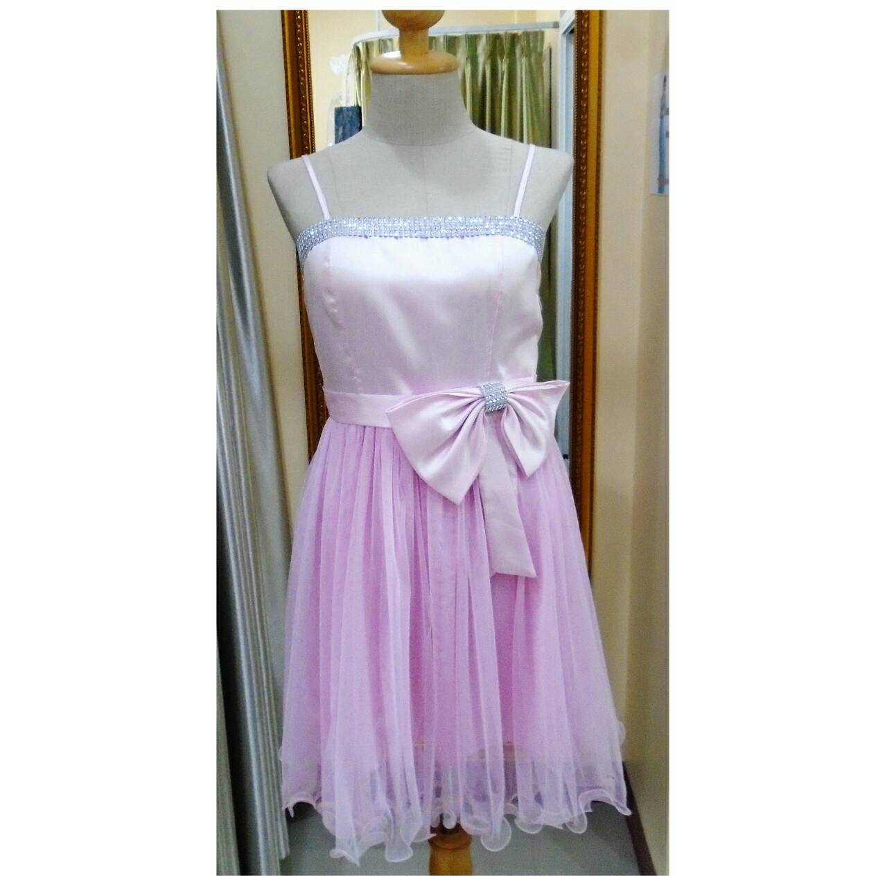 ราตรีสั้นสีชมพู สม๊อคหลัง (อก34 เอว30 สะโพก ฟรีไซส์)