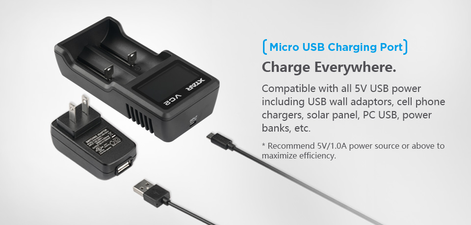 ที่ชาร์จแบตเตอรี่ XTAR VC2 USB LCD Battery Charger แสดงความจุ mAh ได้ สำหรับแบต 3.7v ของแท้ 100% สำหรับ 26650 18650 14500