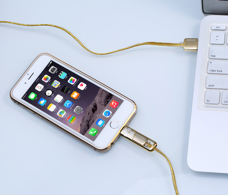 สายเคเบิ้ล 2in1 High-Speed REMAX แท้ สีทองสายถัก (1เมตร)