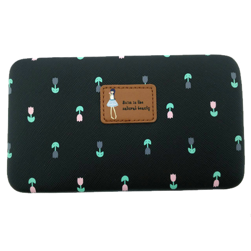 กระเป๋าใส่มือถือ/สตางค์/นามบัตร ขนาด L (สีน้ำดำ ด้านในสีชมพู)