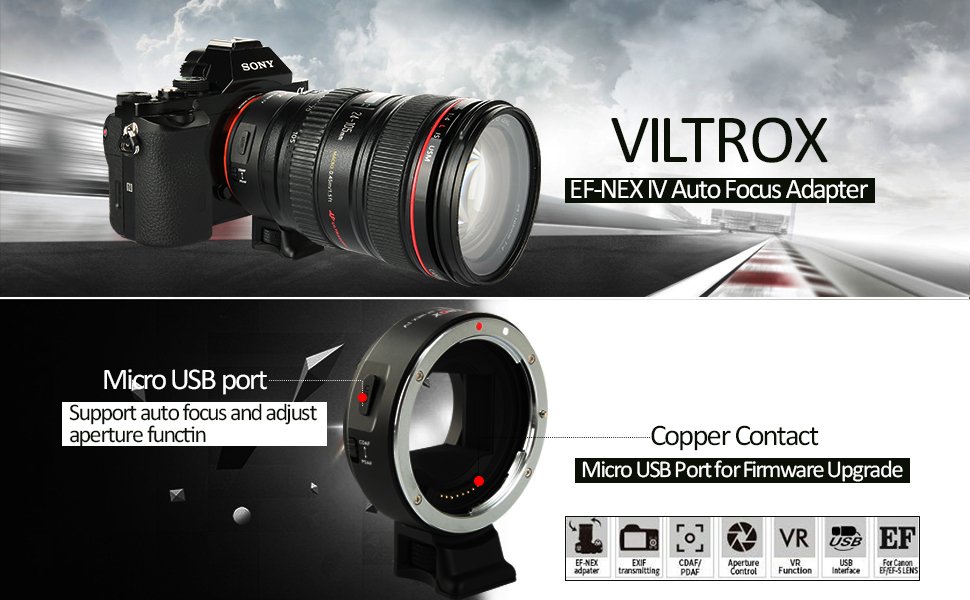 Viltrox EF-NEX IV Enfoque Automático Lente Adaptador para Canon EOS EF EF-S lente de Sony NEX E Full Frame A7 A7R A6000 A7SII A6300 NEX-7