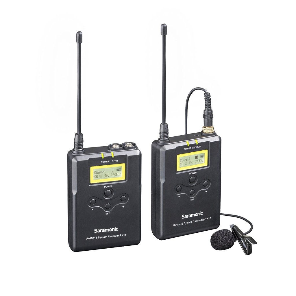 Saramonic UWMIC15 (RX15+TX15) 16-Channel Digital UHF Wireless Lavalier Microphone System with Bodypack Transmitter, Portable Receiver, Lav Mic, Shoe Mount, XLR/3.5mm Outputs (RX15+TX15)