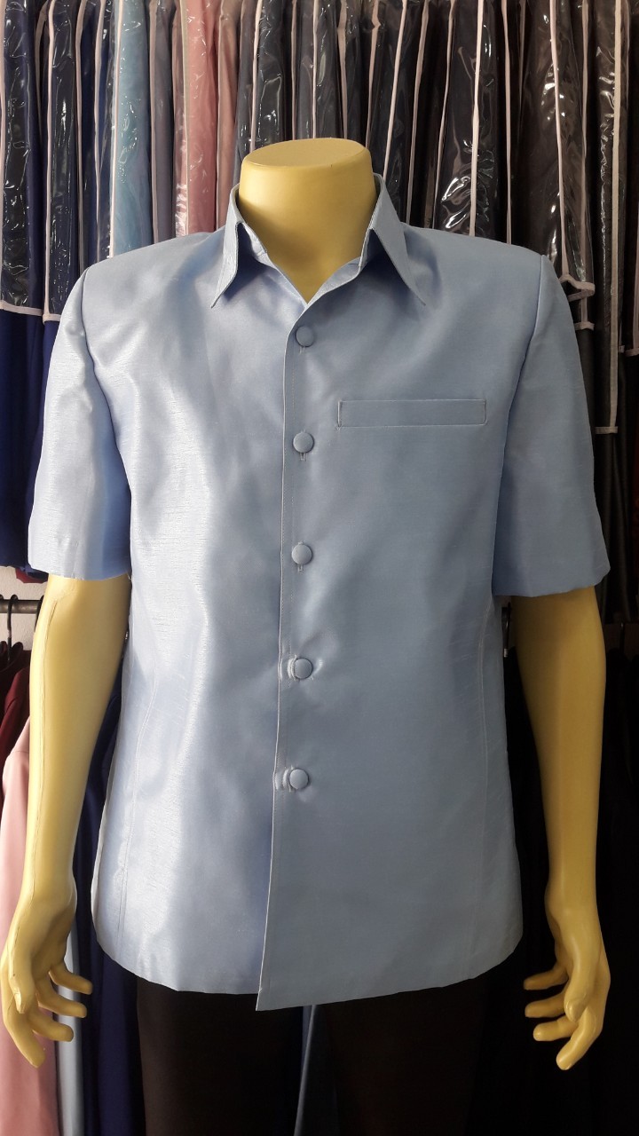 เสื้อซาฟารีผ้าไหมสีฟ้า (L)