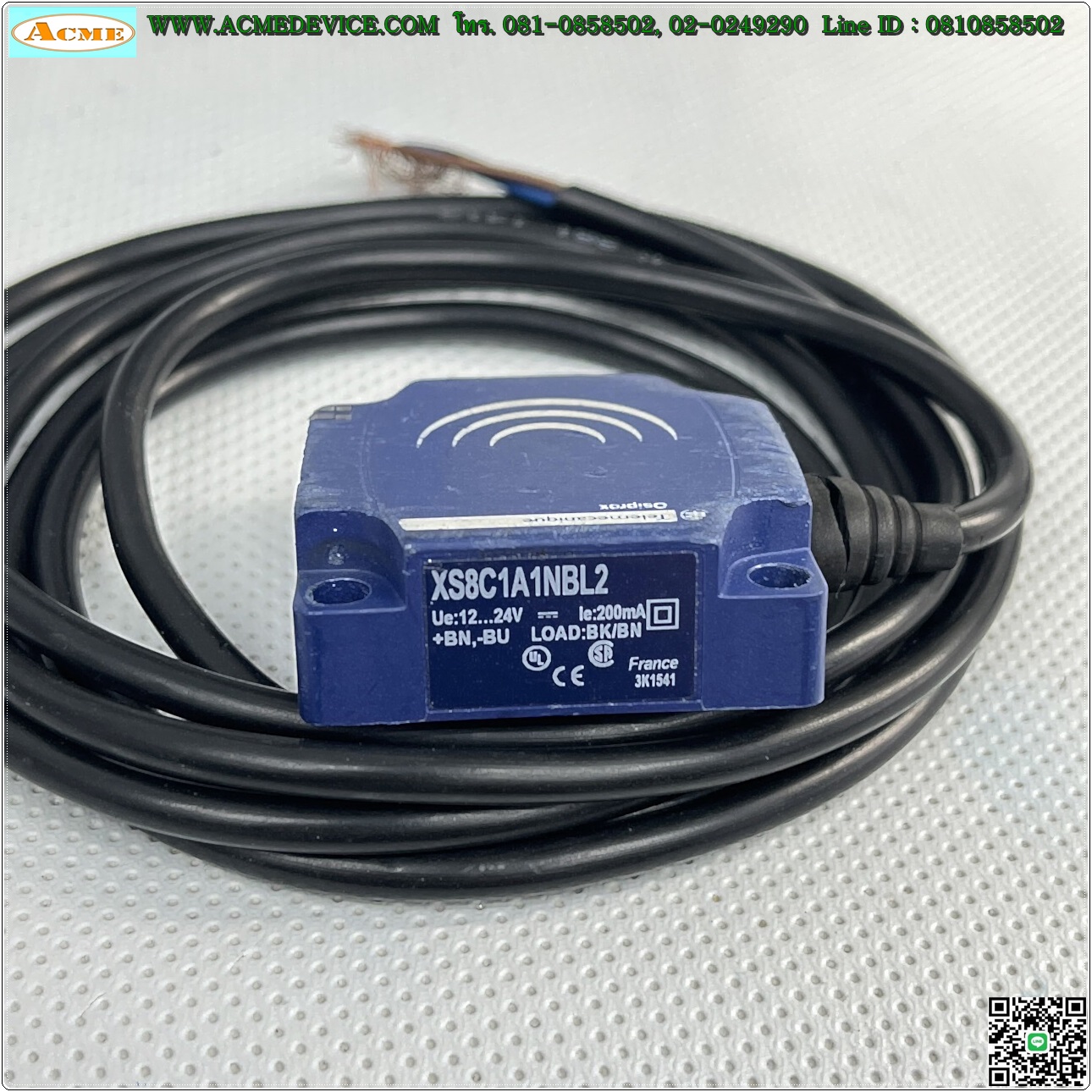 Proximity Telemecanique รุ่น XS8C1A1NBL2, Front40 x 40, ระยะ 8-25mm, 3Wire, NPN, NC, Inductive