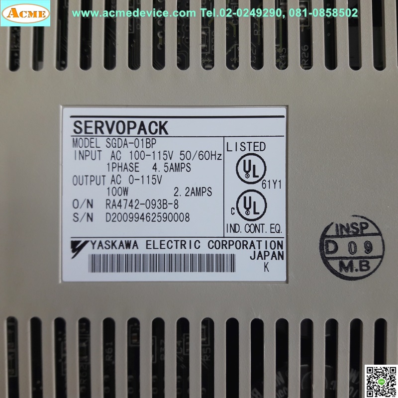 Servo Drive yaskawa รุ่น SGDA-01BP, 100w, 100v