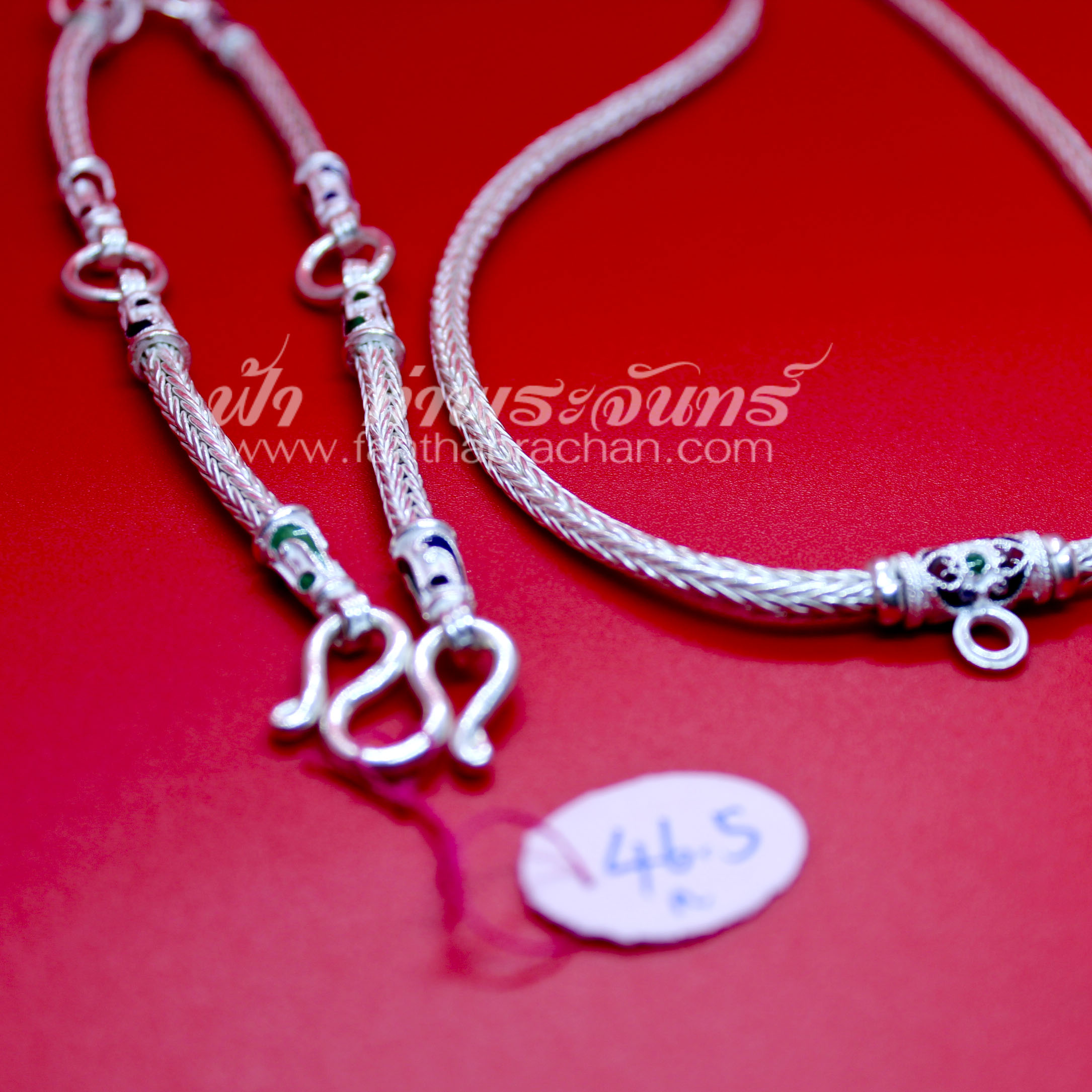 สร้อยคอเงินแท้ 92.5 ลายหกเสา หัวจรวด ลงยา 5 ห่วง