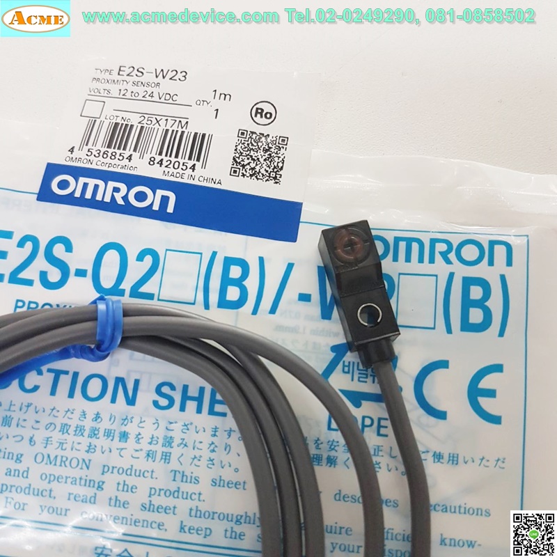 Proximity Omron รุ่น E2S-W23, ระยะ 2.5 mm., 12-24V, 3 wire, NPN, NO