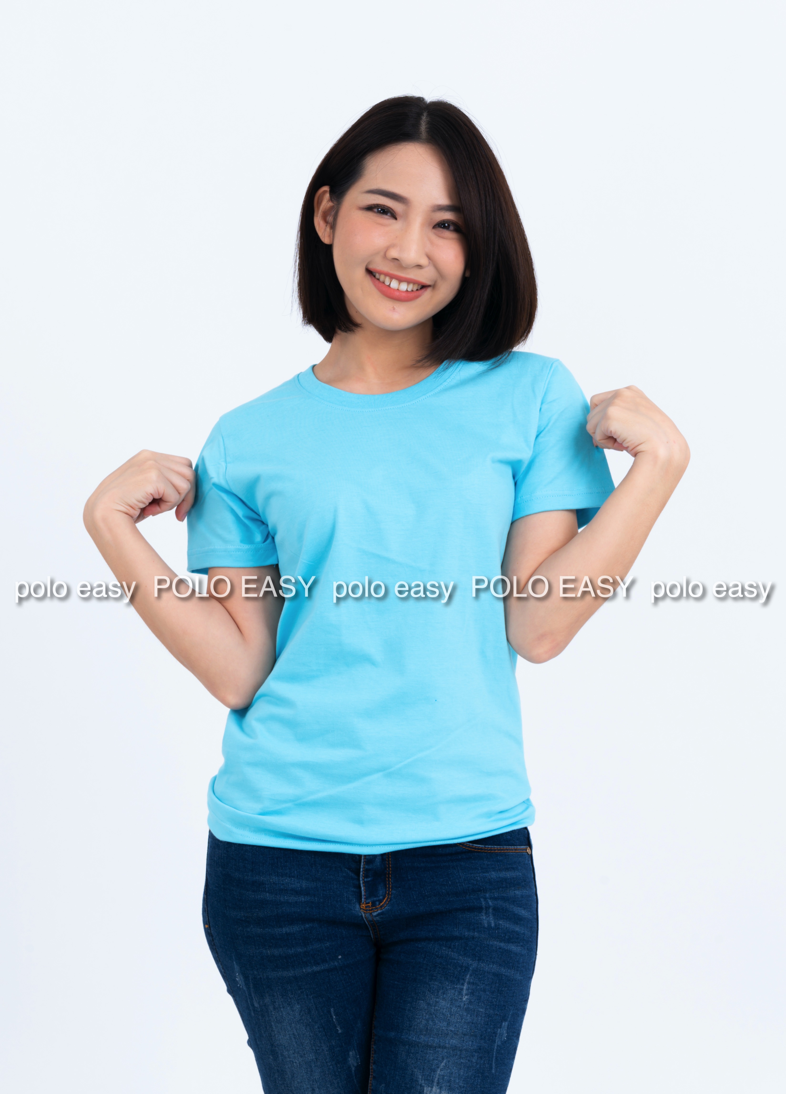 M เสื้อยืด สีฟ้าอ่อน คอกลม แขนสั้น Size M