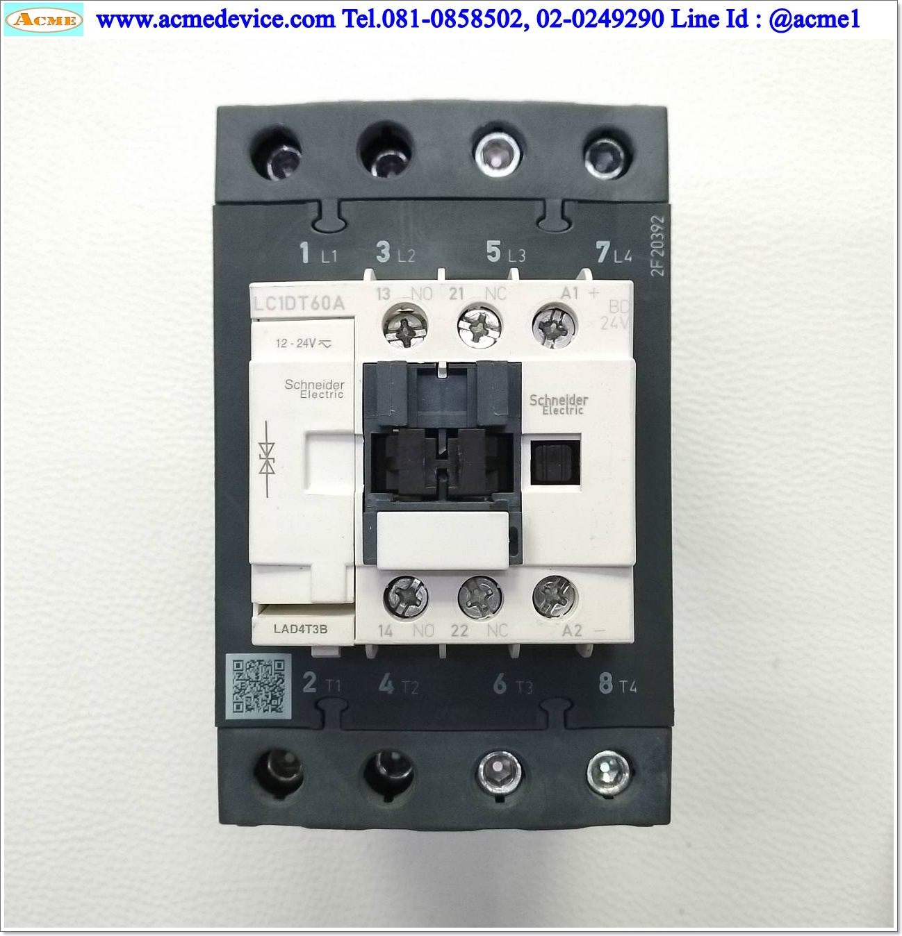 Magnetic Contactor Schneider รุ่น LC1DT60ABD+LADN31C, 60A, Coil 24Vdc (หน้าขาว)