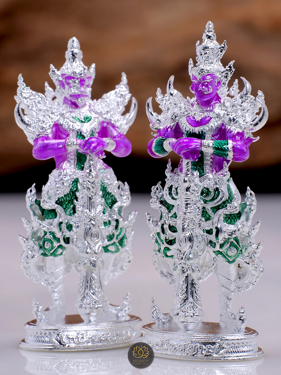 สีม่วงวันเสาร์ เปิดคู่ 2องค์ ท้าวเวส หน้าเทพ เก็บทรัพย์ +หน้ายักษ์ รับทรัพย์
