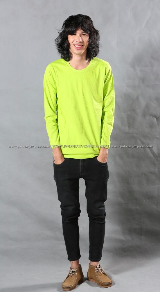 เสื้อยืด สีเขียวมะนาว คอกลม แขนยาว Size 2XL