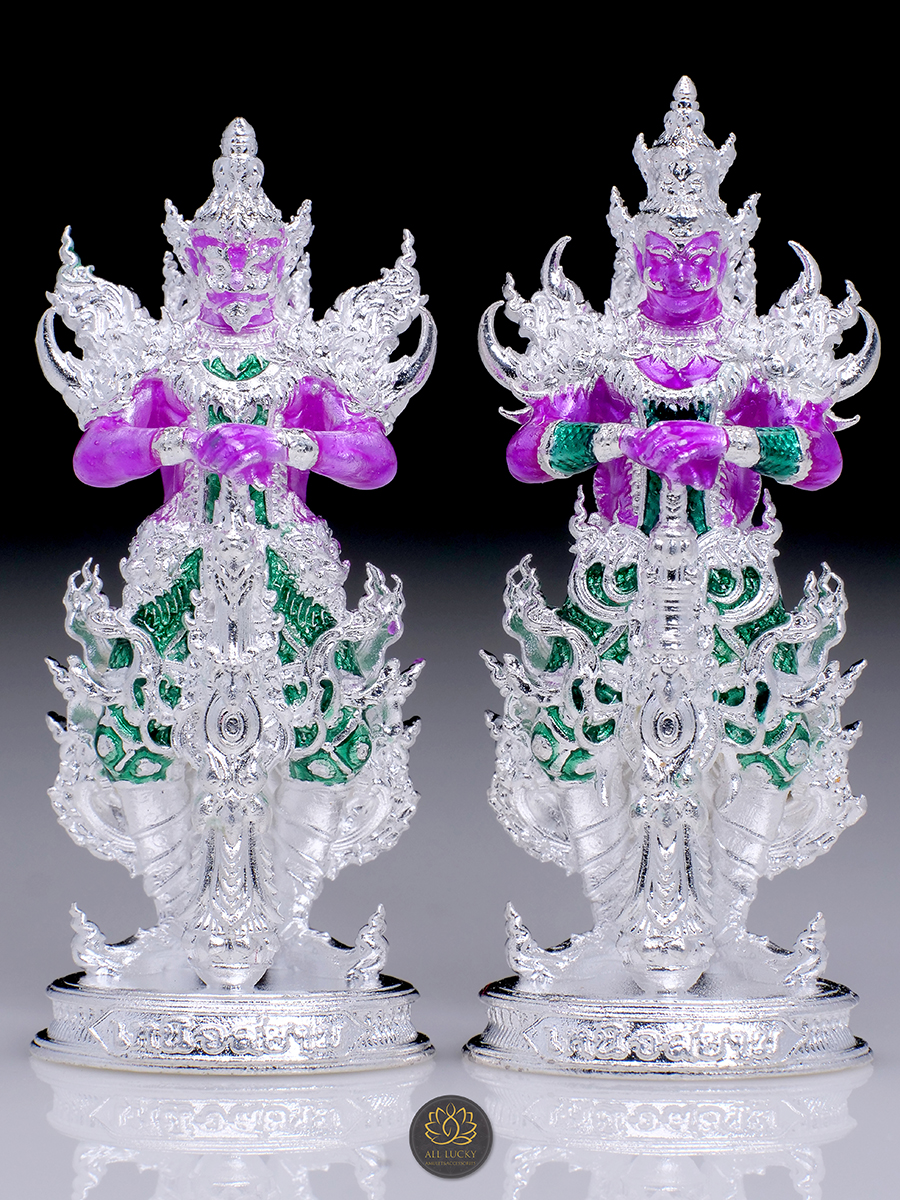 สีม่วงวันเสาร์ เปิดคู่ 2องค์ ท้าวเวส หน้าเทพ เก็บทรัพย์ +หน้ายักษ์ รับทรัพย์