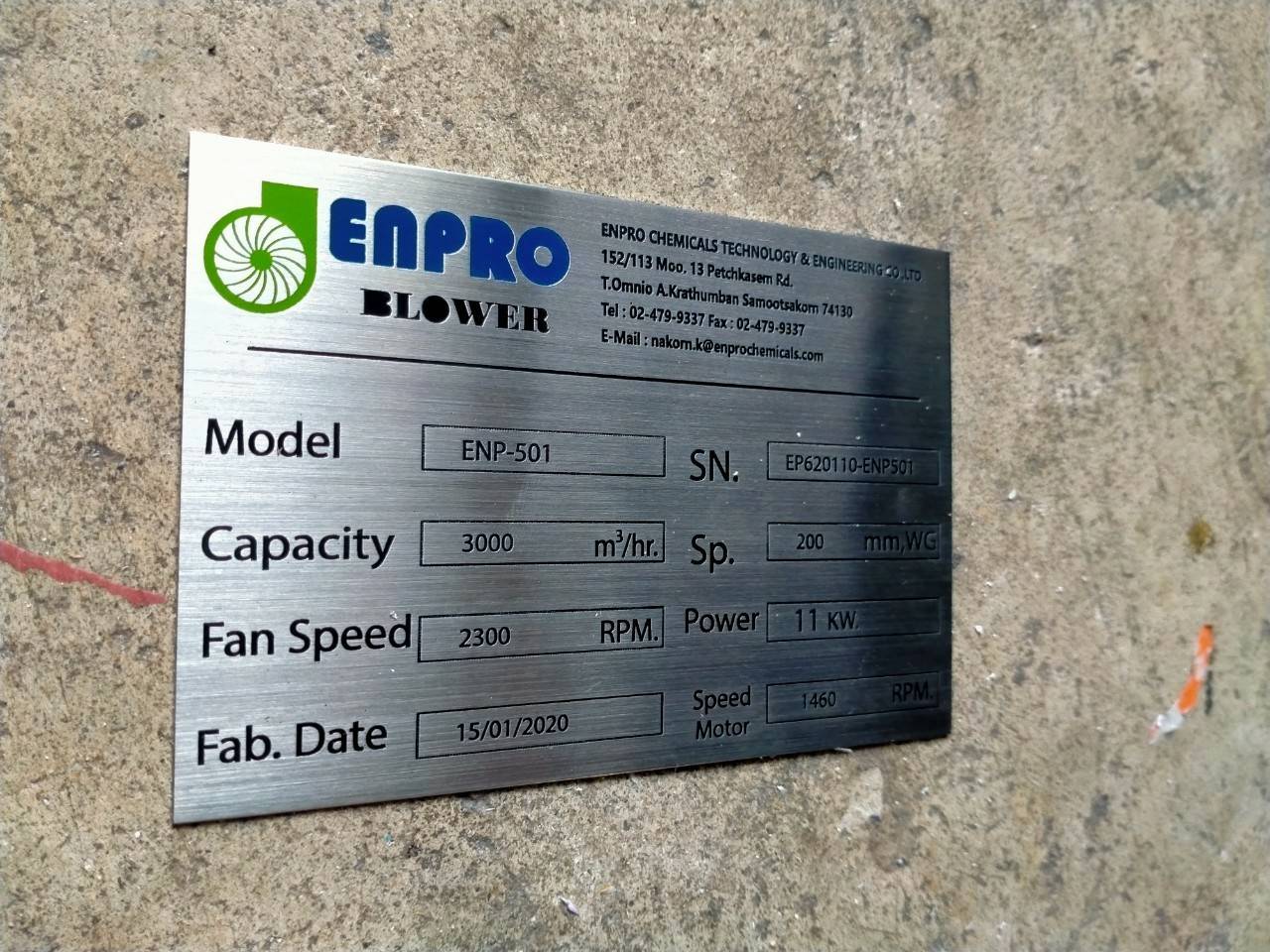 ป้ายสแตนเลสกัดกรด - ENPRO BLOWER