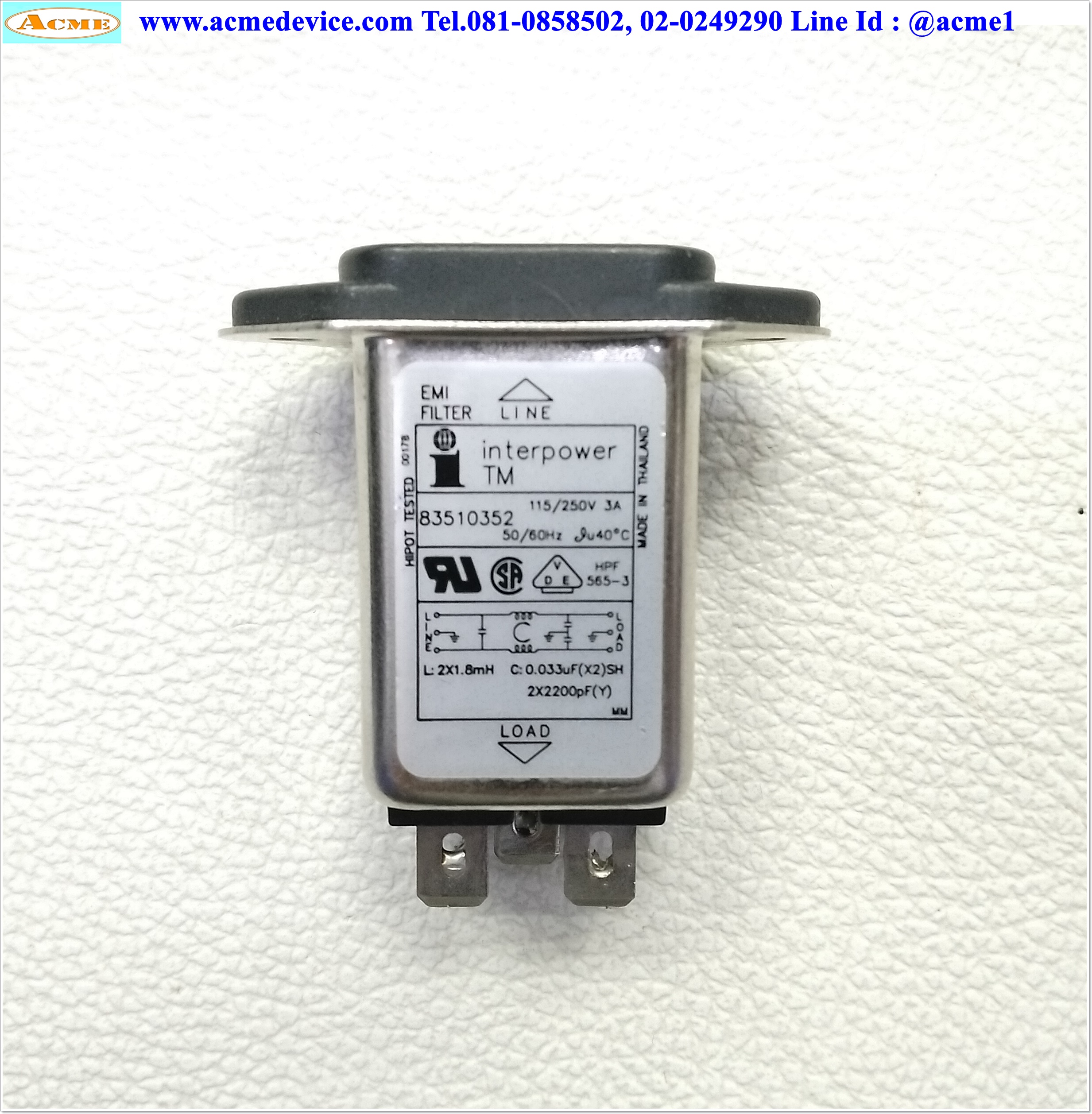 Noise Filter Interpower รุ่น 83510352, 115/250V, 3A