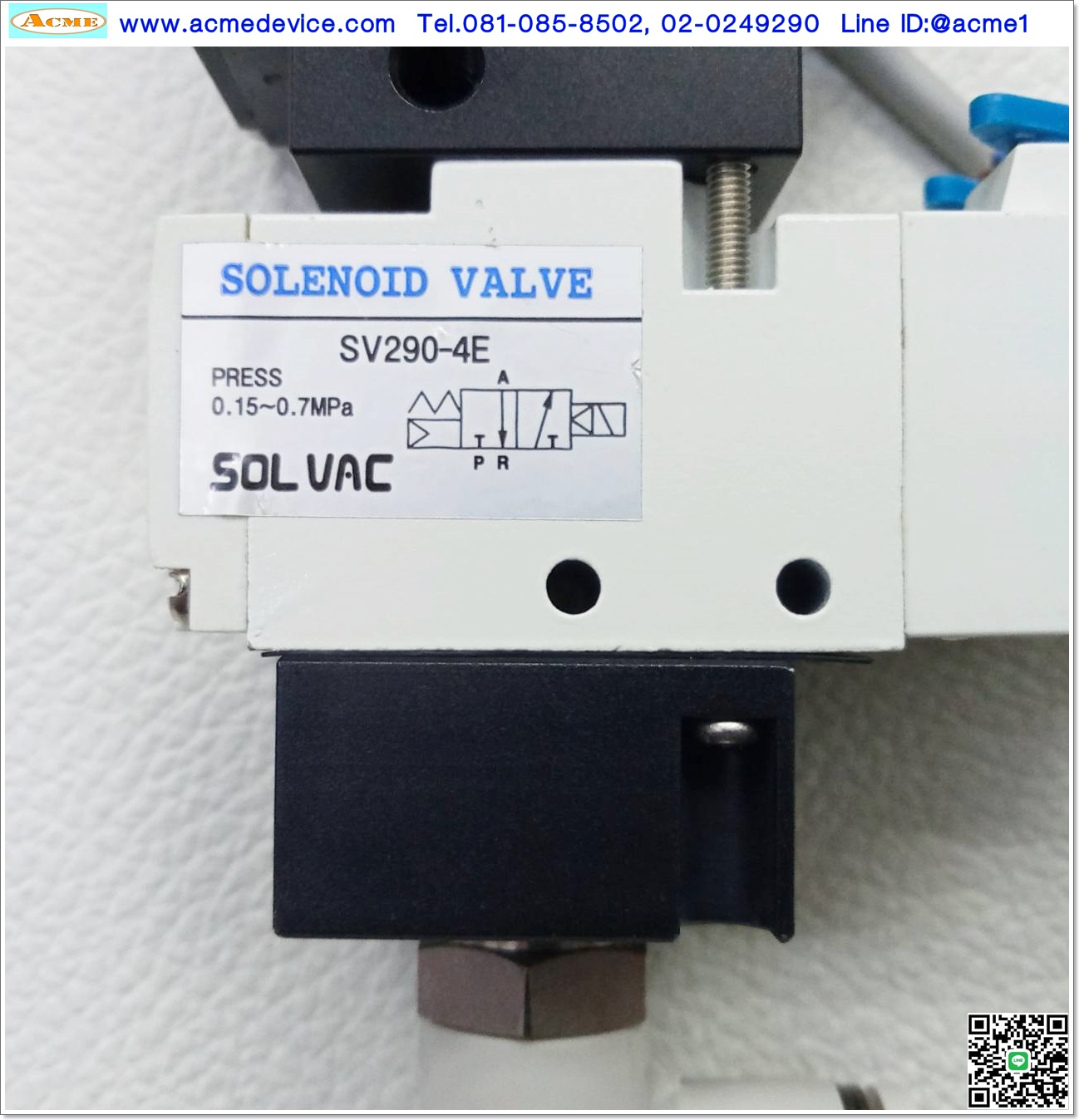 Vacuum Ejector Solvac รุ่น KM02-C-M4-F8-S, 8 STACK & Solenoid SV290-4E & Pressure Sensors, -85 kPa